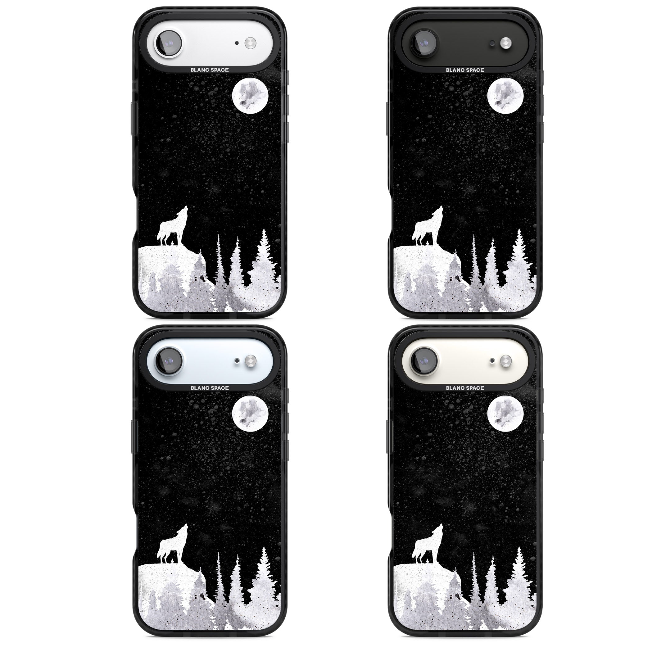 Moon Phases: Wolf & Full Moon iPhone 17 Air Impact Pro Black Phone Case APT Impact Protection