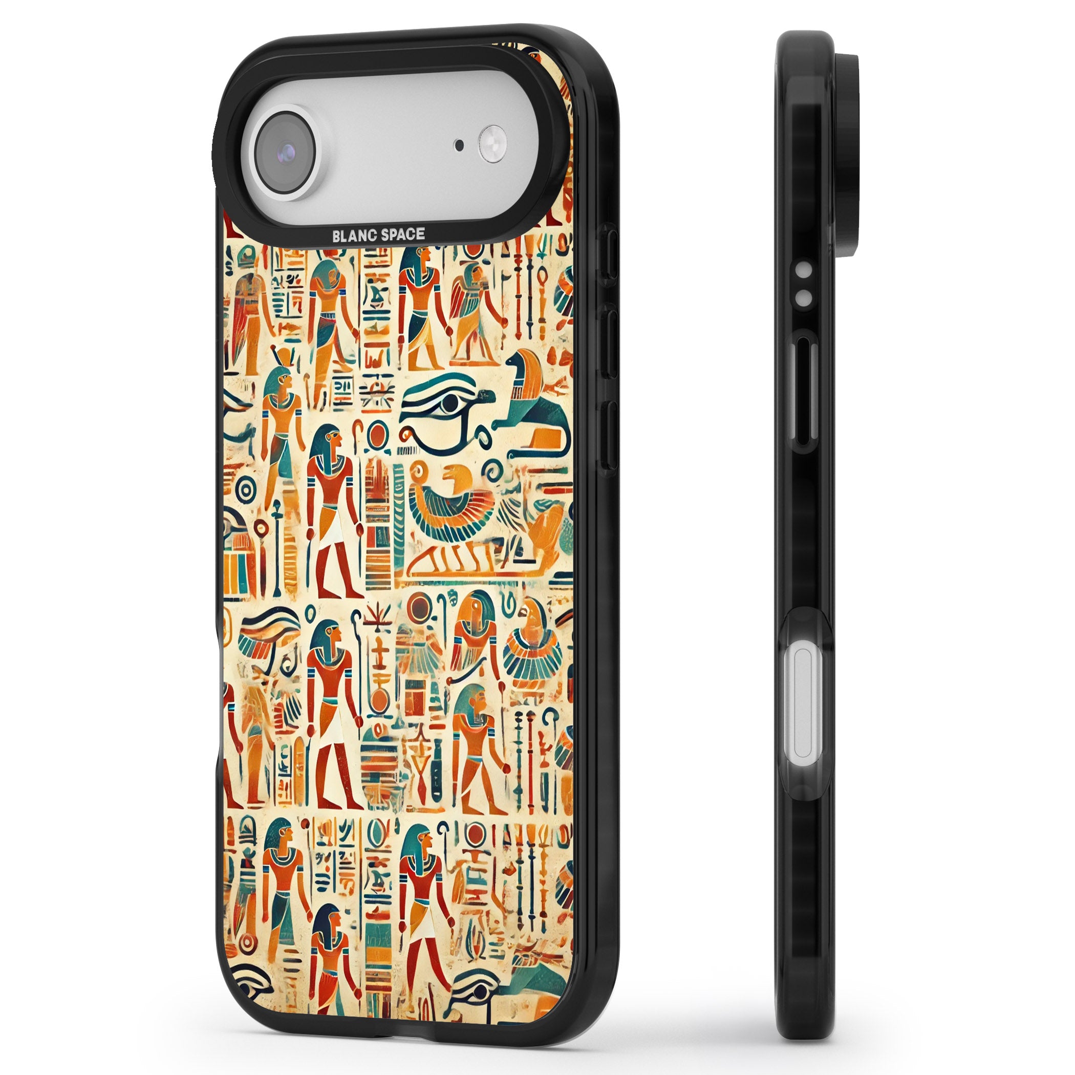 Egyptian Heiroglyphics iPhone 17 Air Impact Pro Black Phone Case Side Profile
