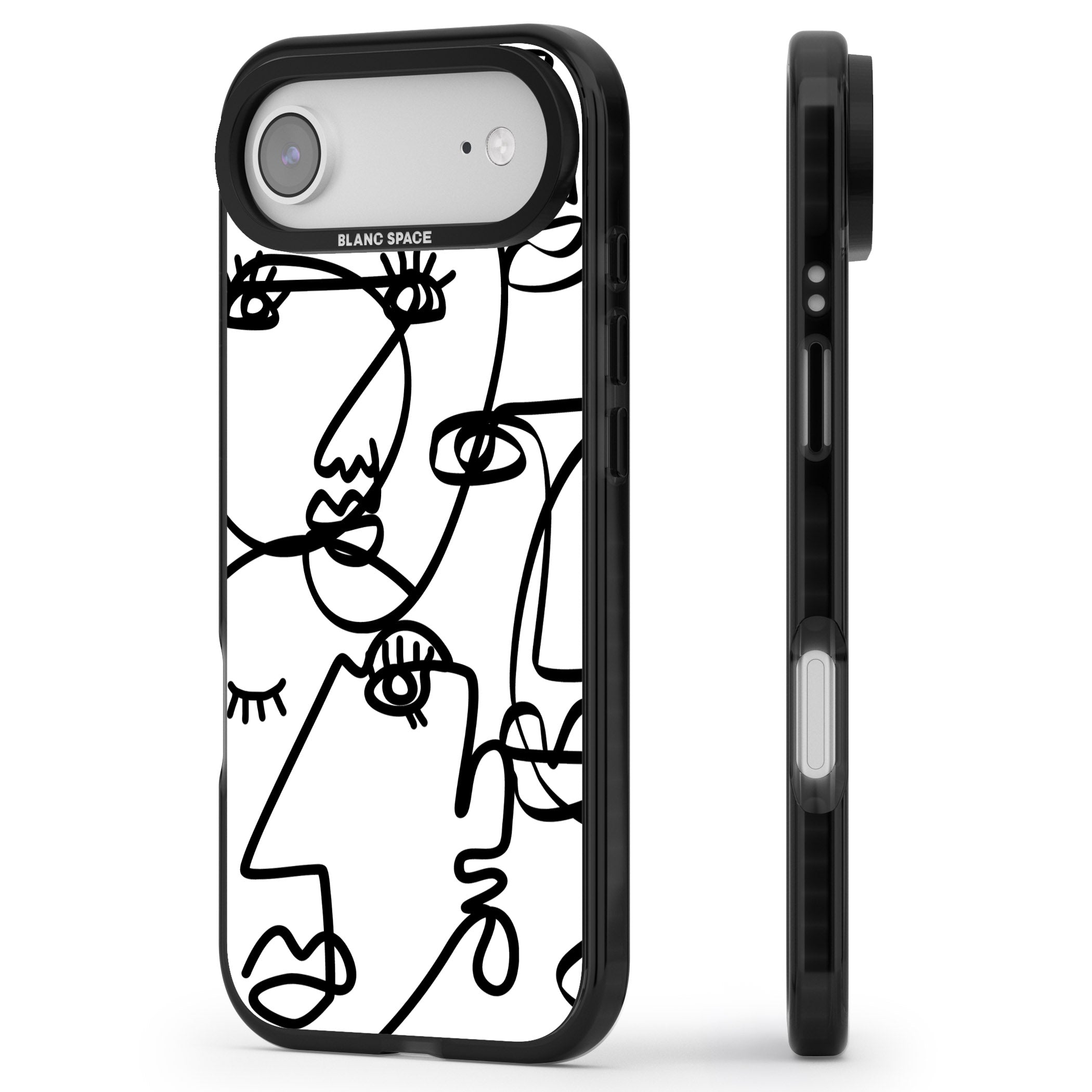 Abstract Line Art Black White iPhone 17 Air Impact Pro Black Phone Case Side Profile