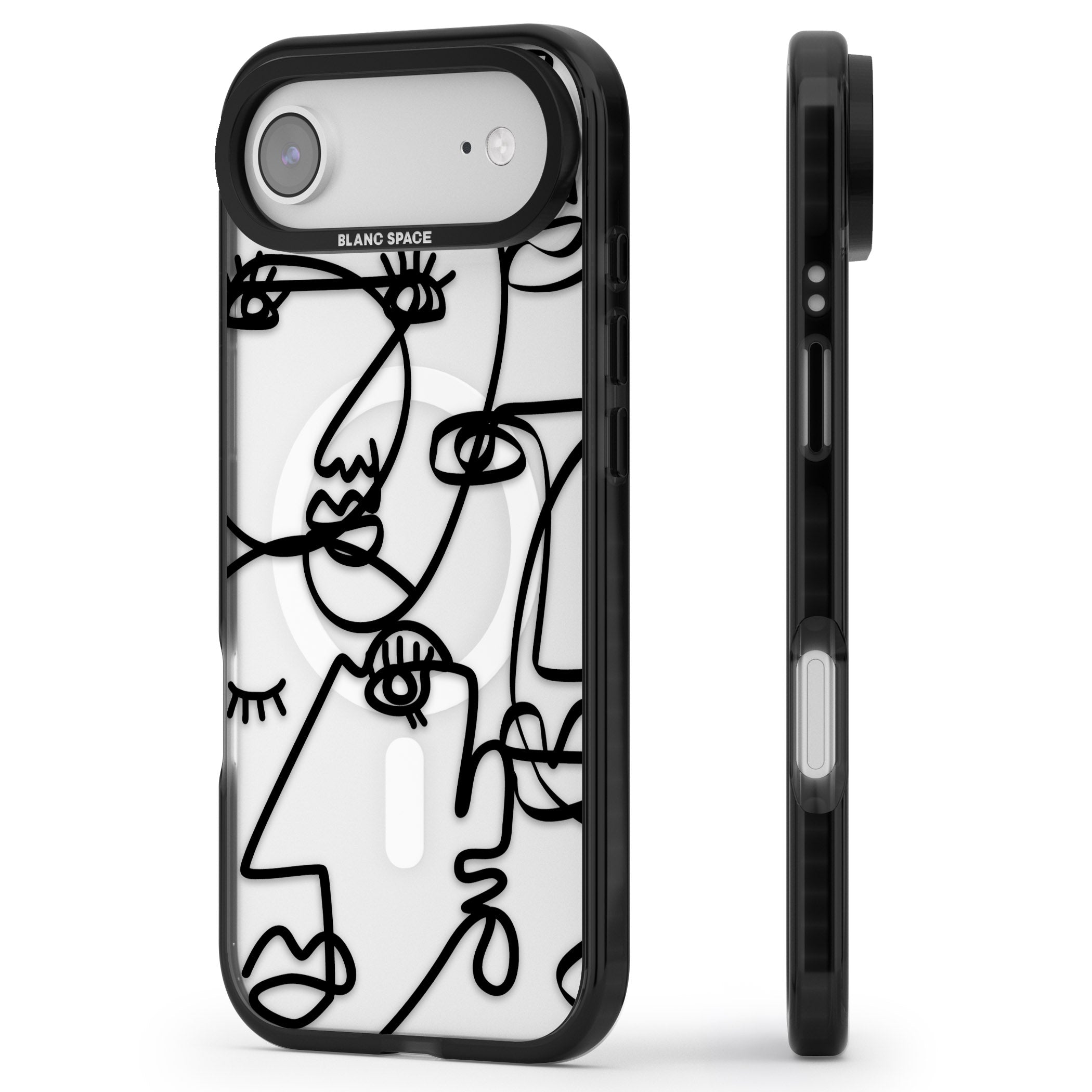 Abstract Line Art Black Clear iPhone 17 Air Impact Pro Black Phone Case Side Profile