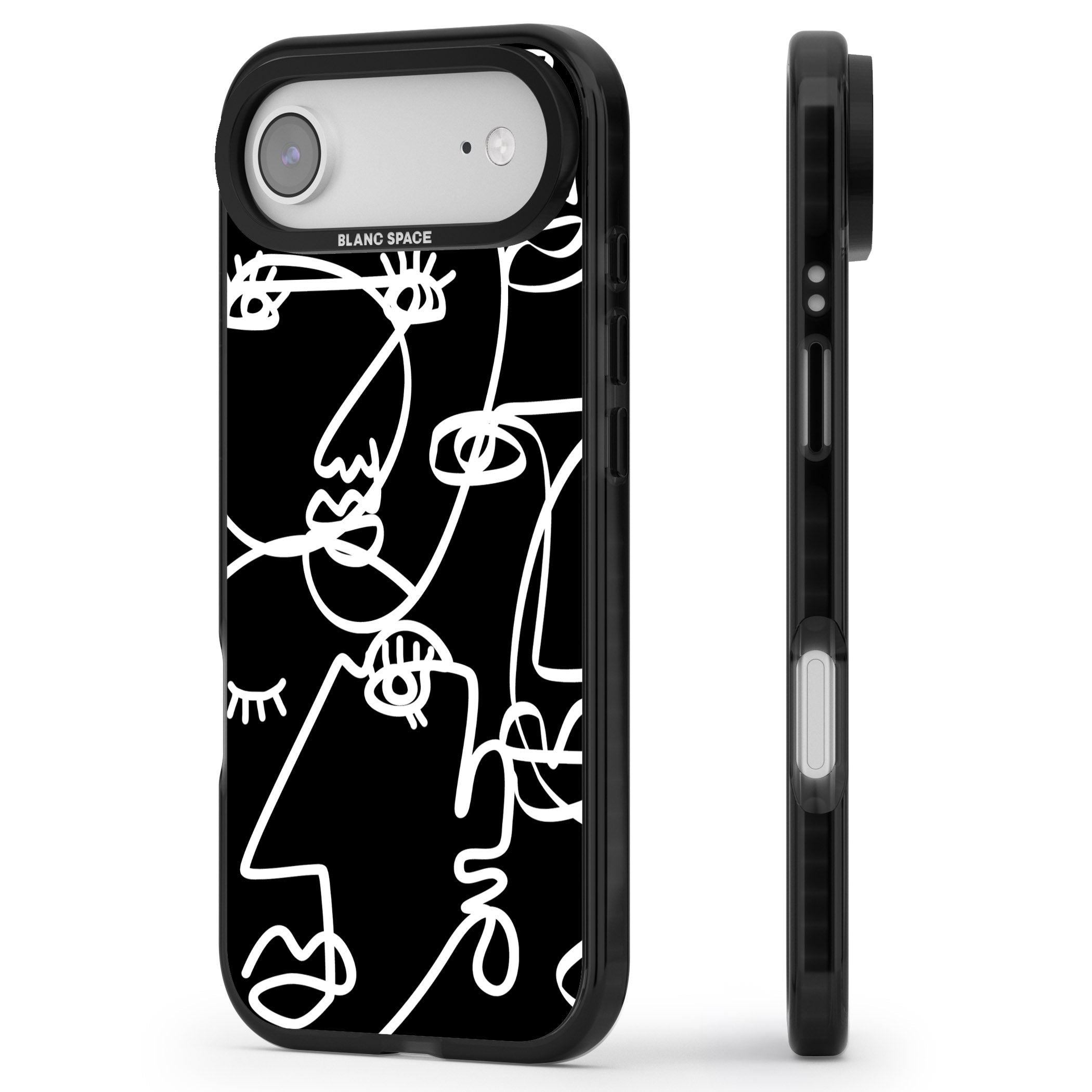 Abstract Line Art White Black iPhone 17 Air Impact Pro Black Phone Case Side Profile