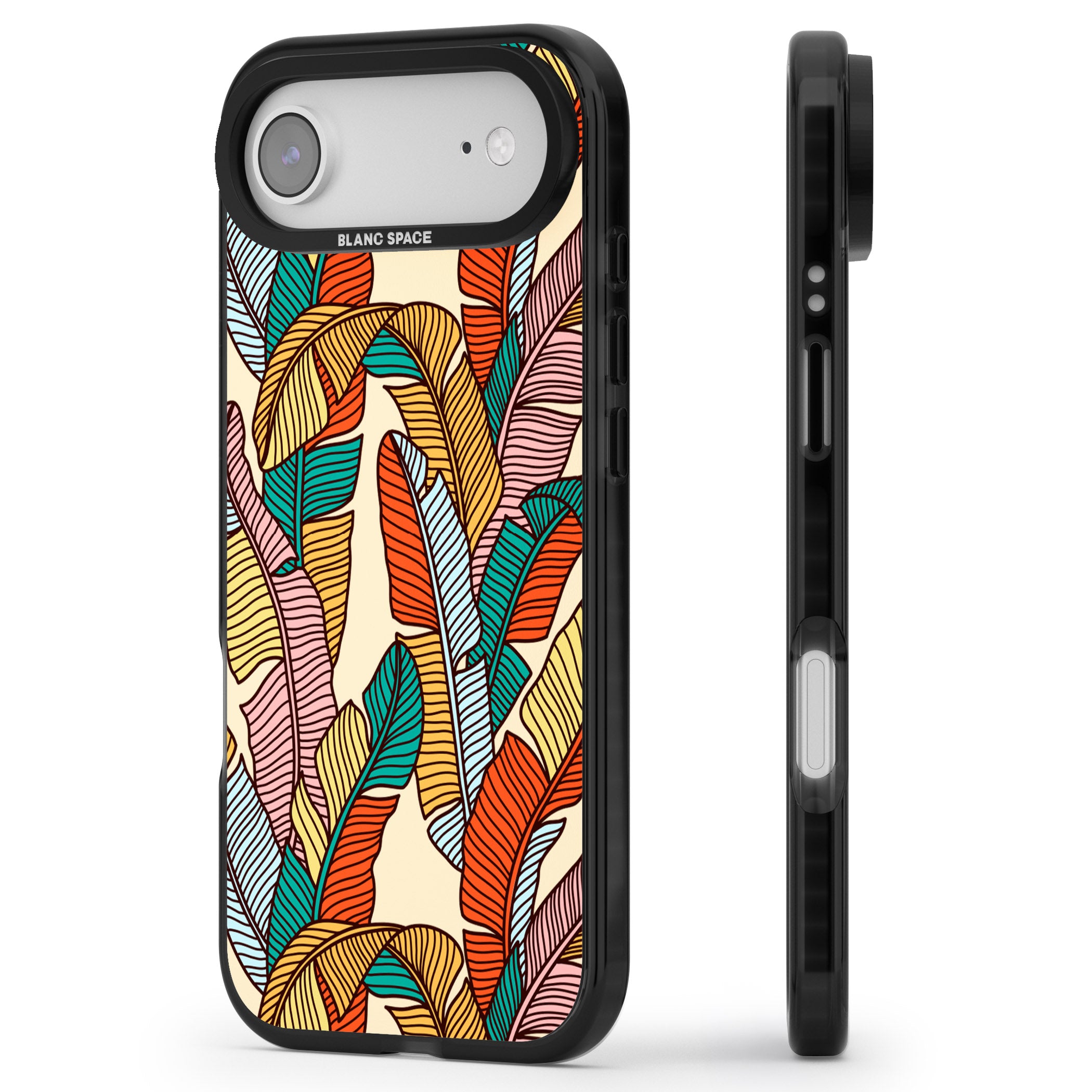 Pastel Palm Leaves iPhone 17 Air Impact Pro Black Phone Case Side Profile