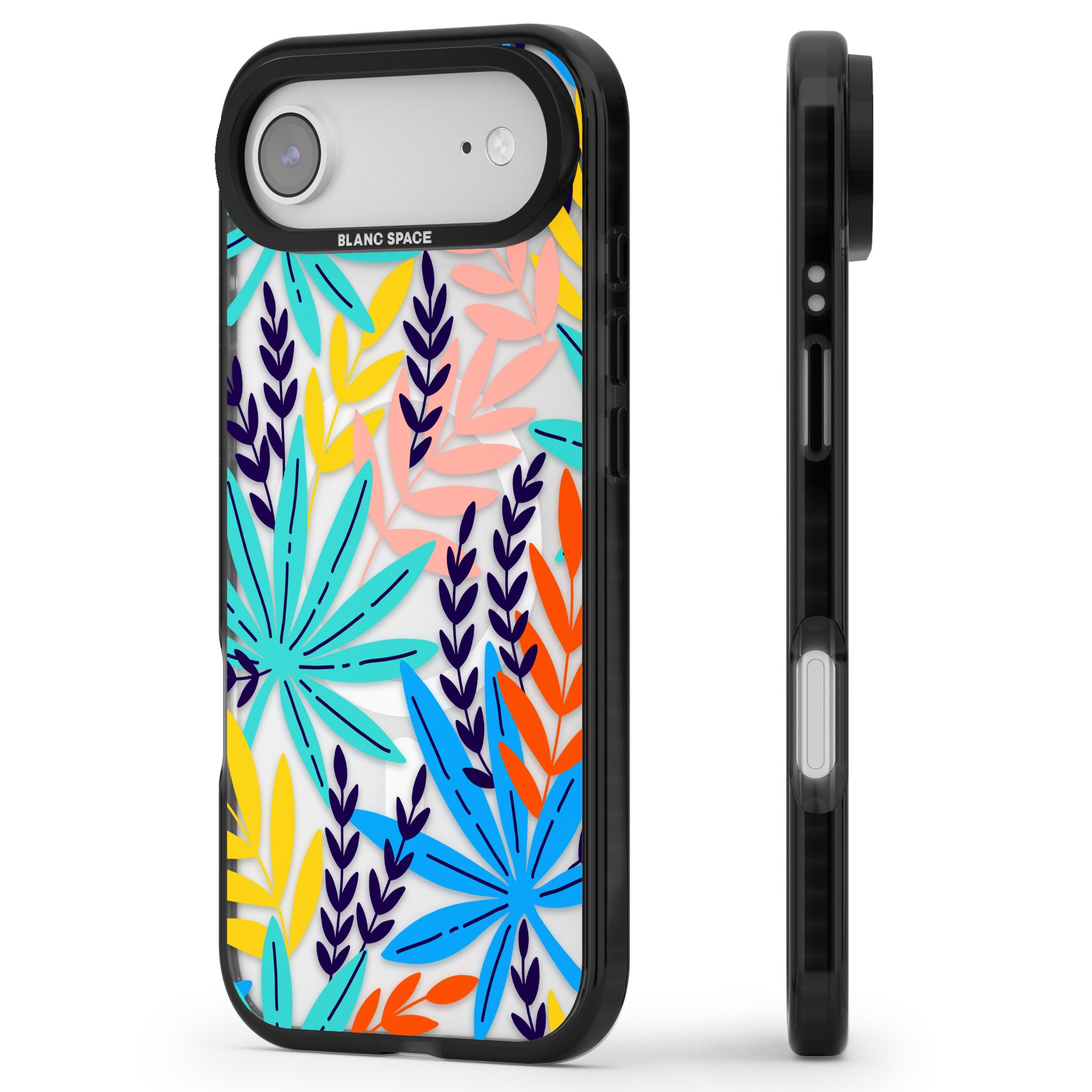Tropical Palm Leaves iPhone 17 Air Impact Pro Black Phone Case Side Profile