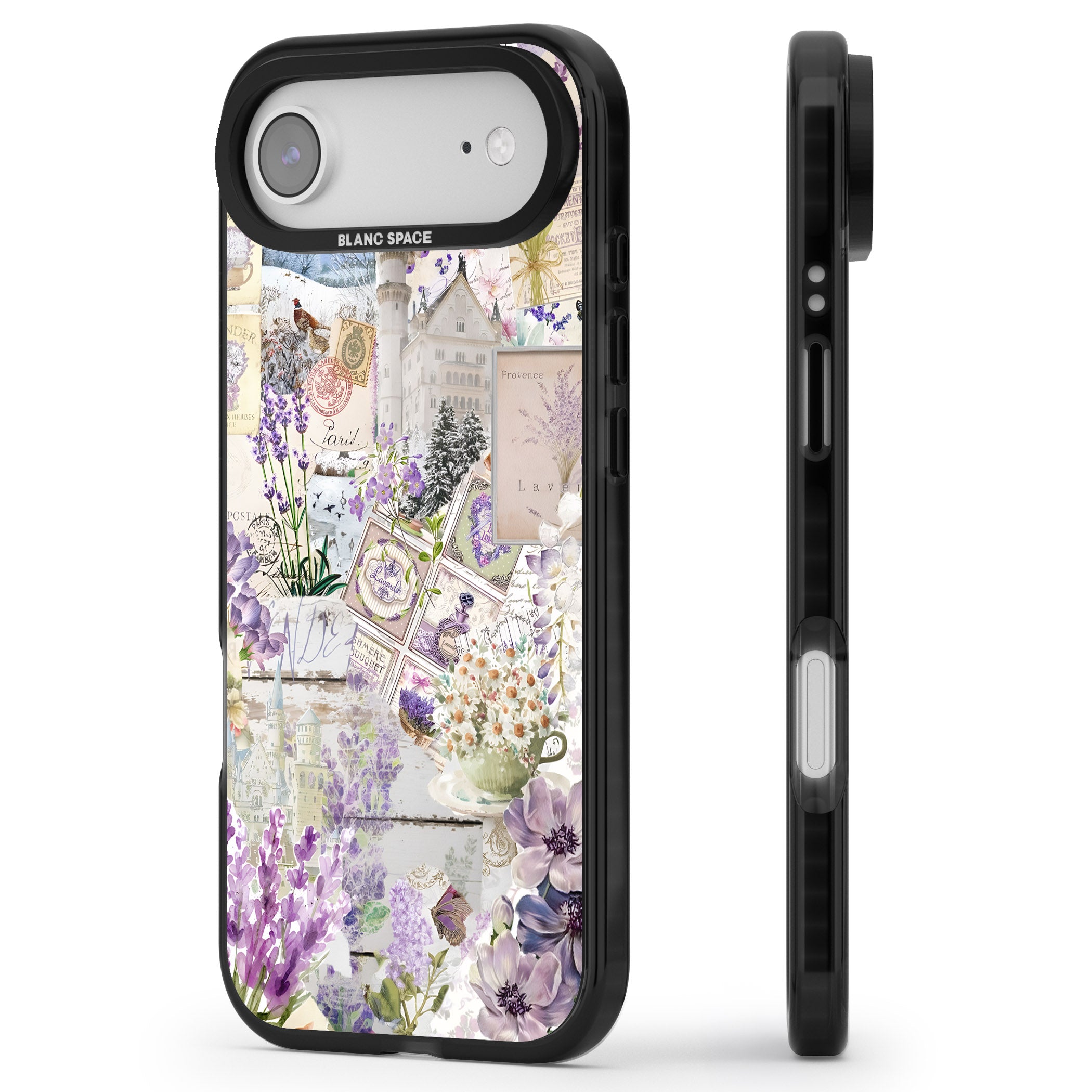 Soft Lavender Collage iPhone 17 Air Impact Pro Black Phone Case Side Profile