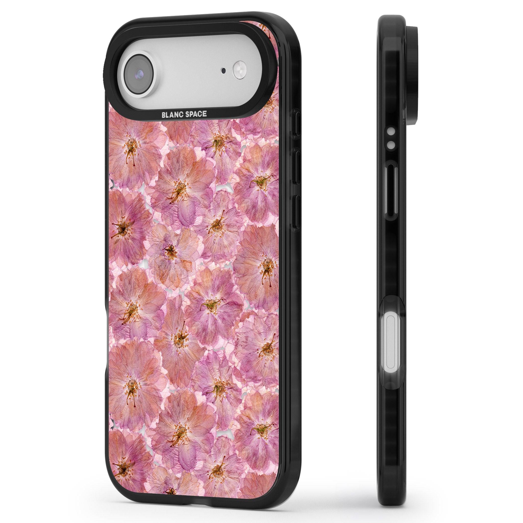 Large Pink Florals iPhone 17 Air Impact Pro Black Phone Case Side Profile