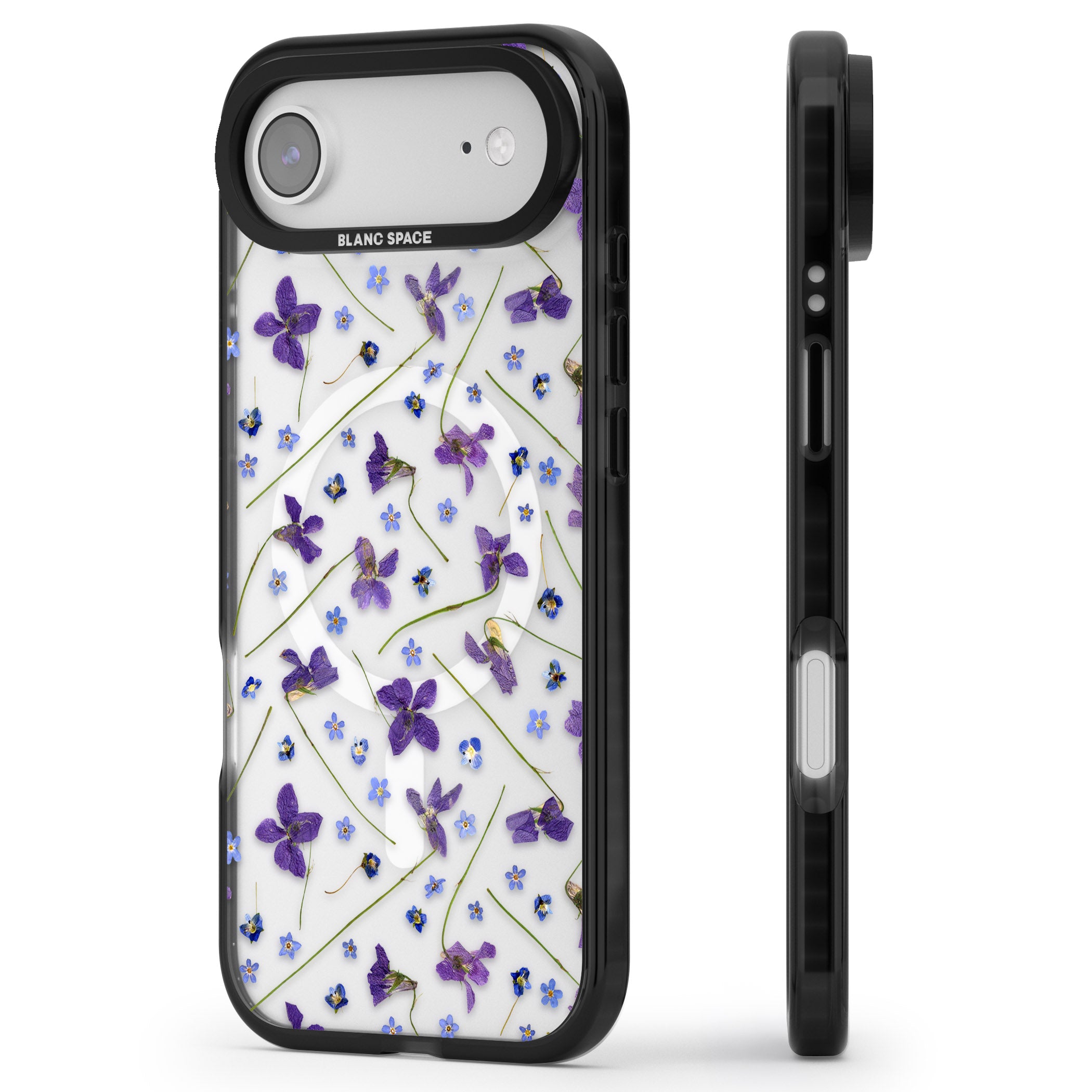 Pressed Violet Flower iPhone 17 Air Impact Pro Black Phone Case Side Profile