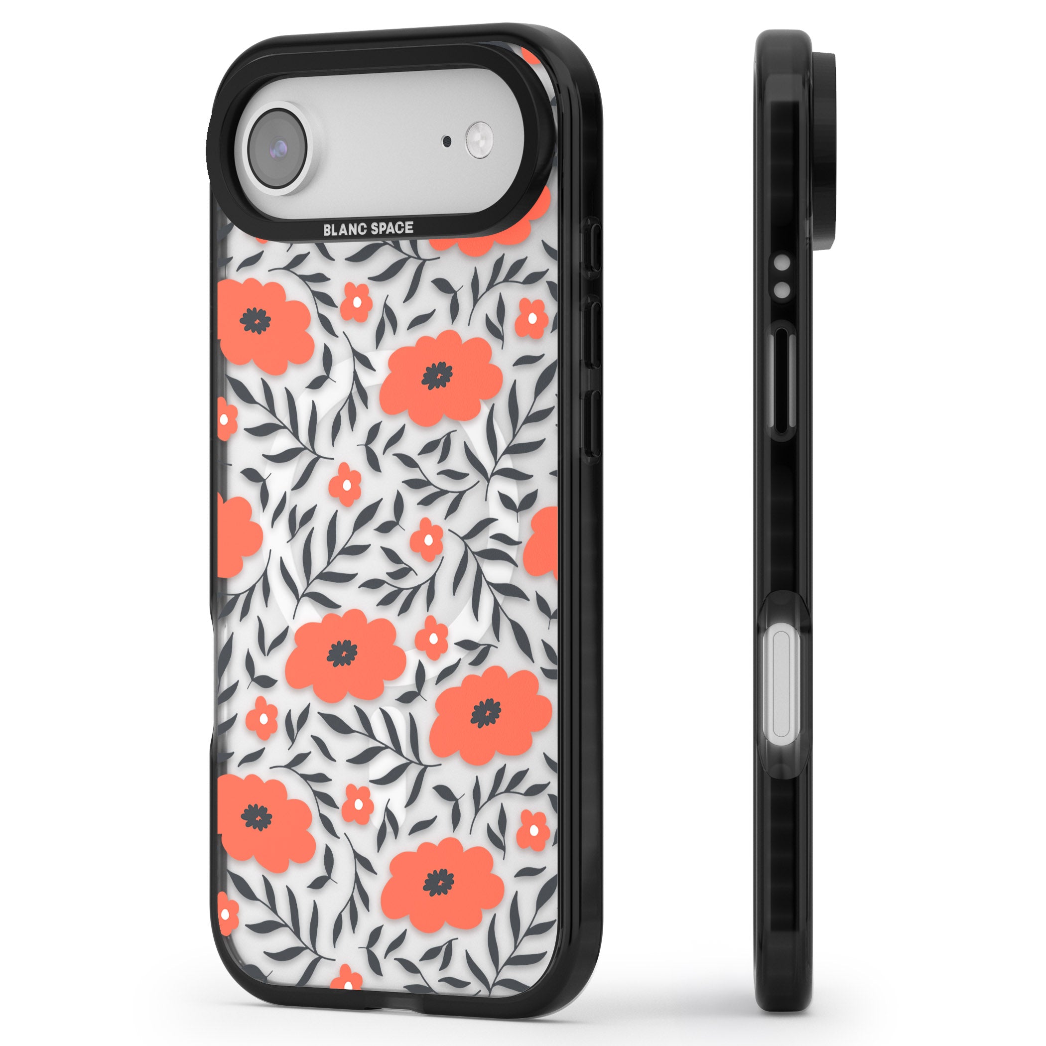 Red Poppy Floral iPhone 17 Air Impact Pro Black Phone Case Side Profile