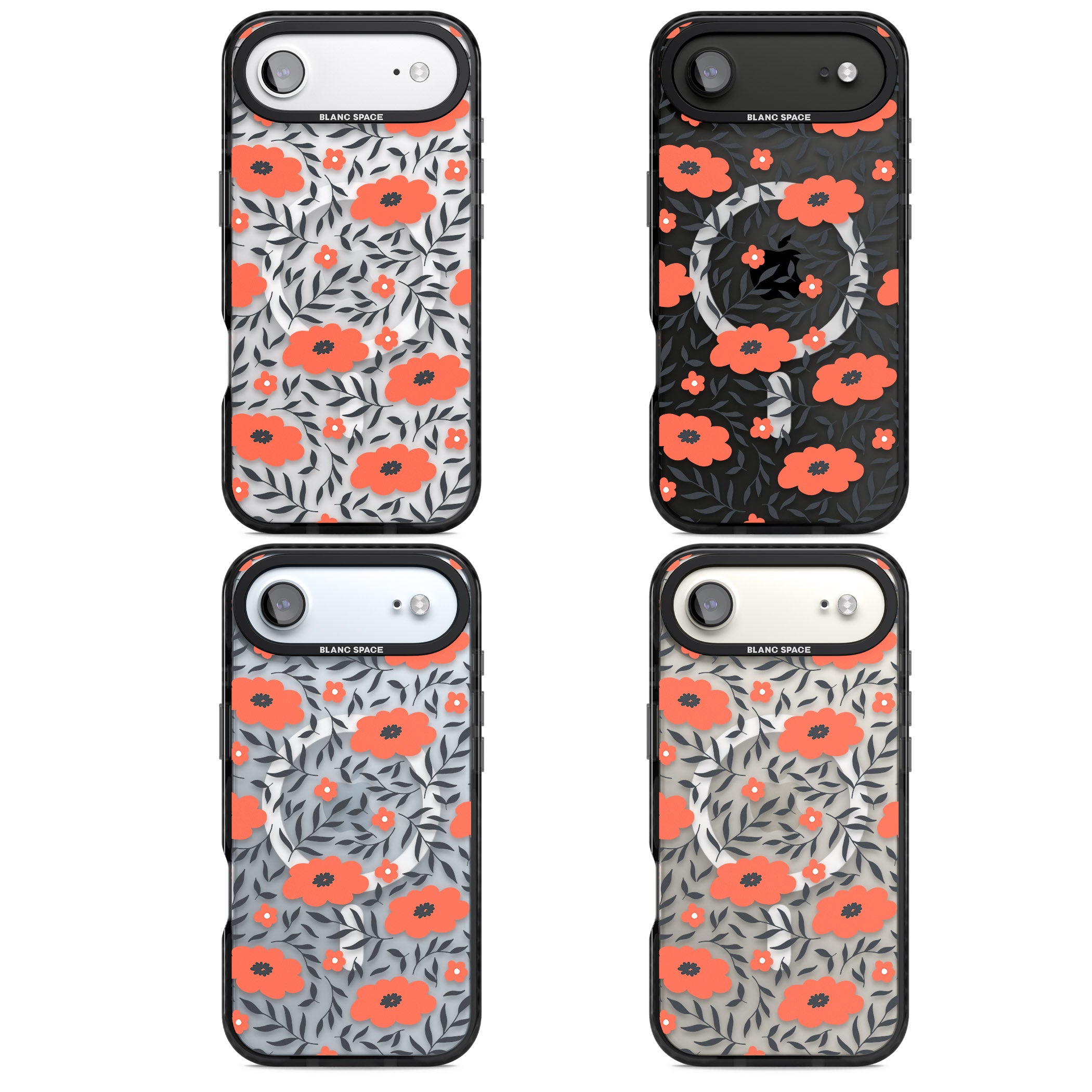 Red Poppy Floral iPhone 17 Air Impact Pro Black Phone Case APT Impact Protection