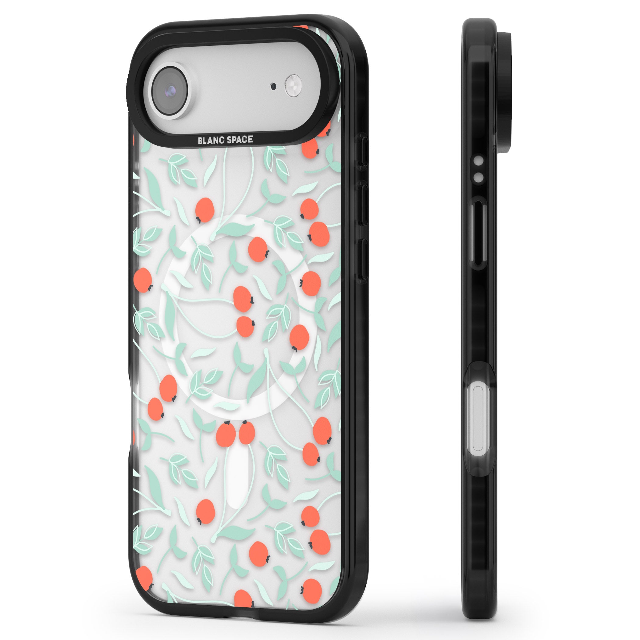 Red Berries Floral iPhone 17 Air Impact Pro Black Phone Case Side Profile