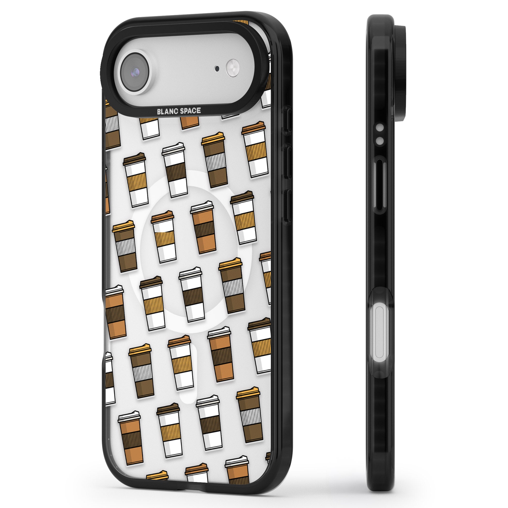 Coffee Cup Pattern iPhone 17 Air Impact Pro Black Phone Case Side Profile