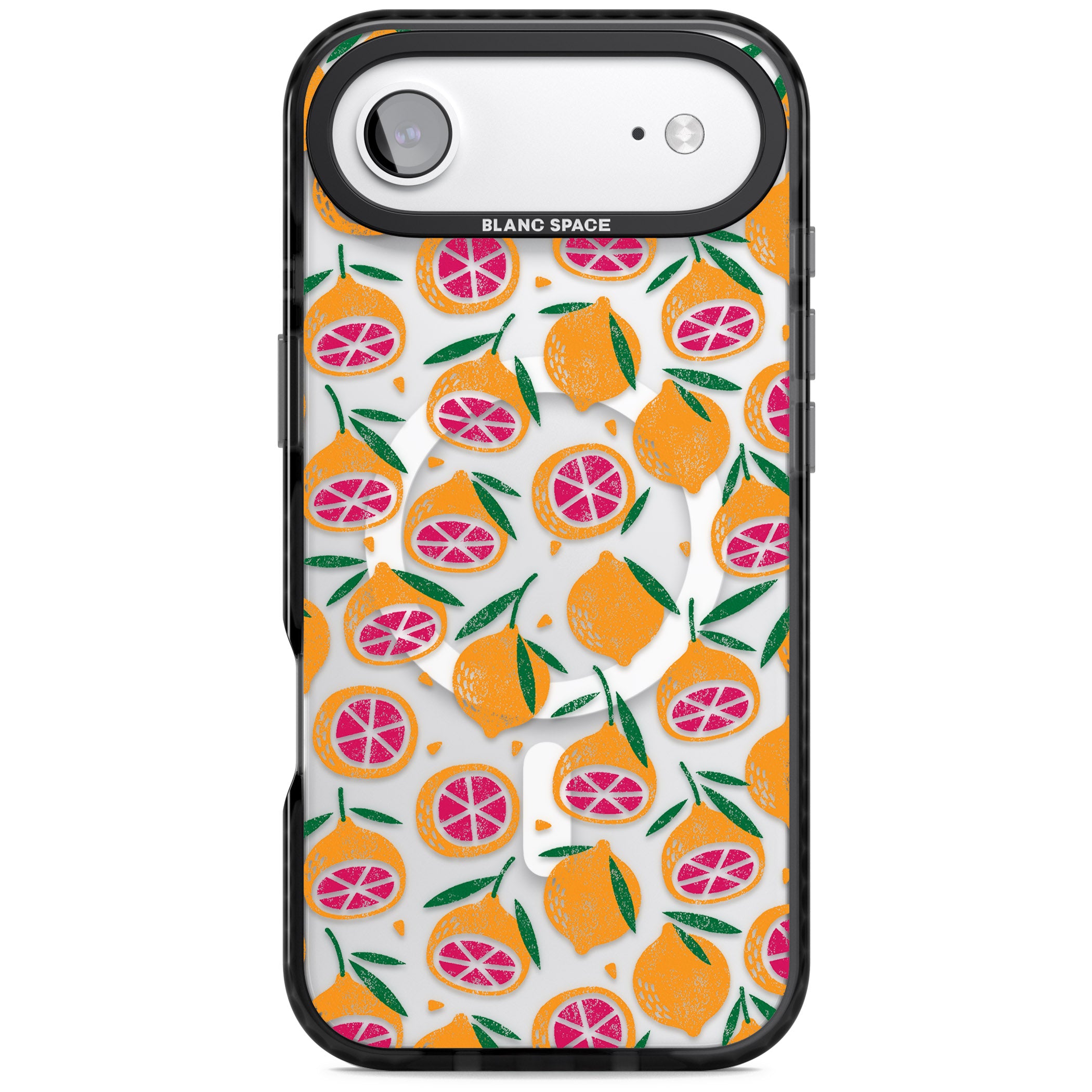 Blood Orange Fruit Pattern Transparent iPhone 17 Air Impact Pro Black Phone Case