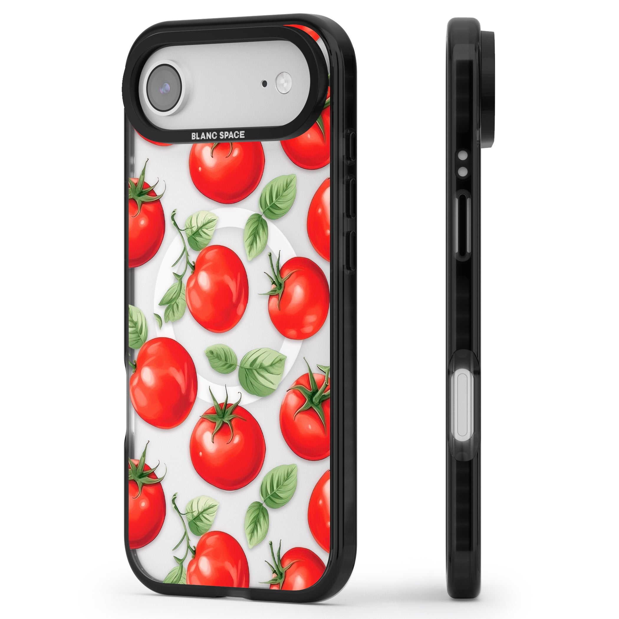 Tomato Pattern iPhone 17 Air Impact Pro Black Phone Case Side Profile