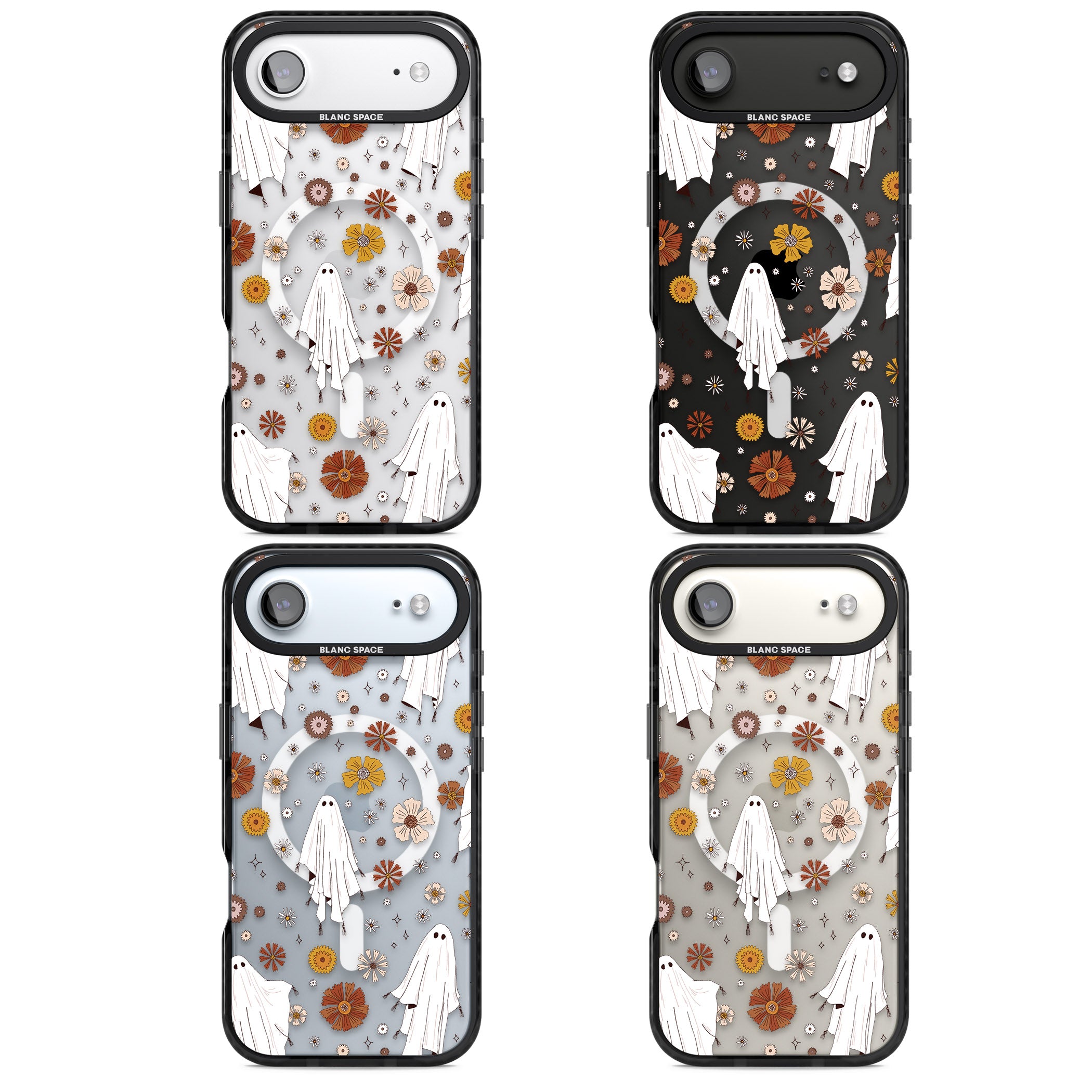 Halloween Ghosts And Flowers iPhone 17 Air Impact Pro Black Phone Case APT Impact Protection