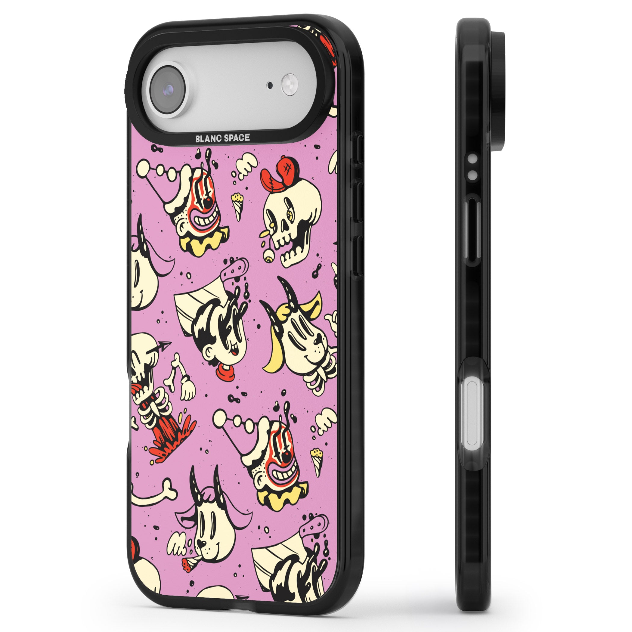 Purple Retro Halloween Pattern iPhone 17 Air Impact Pro Black Phone Case Side Profile