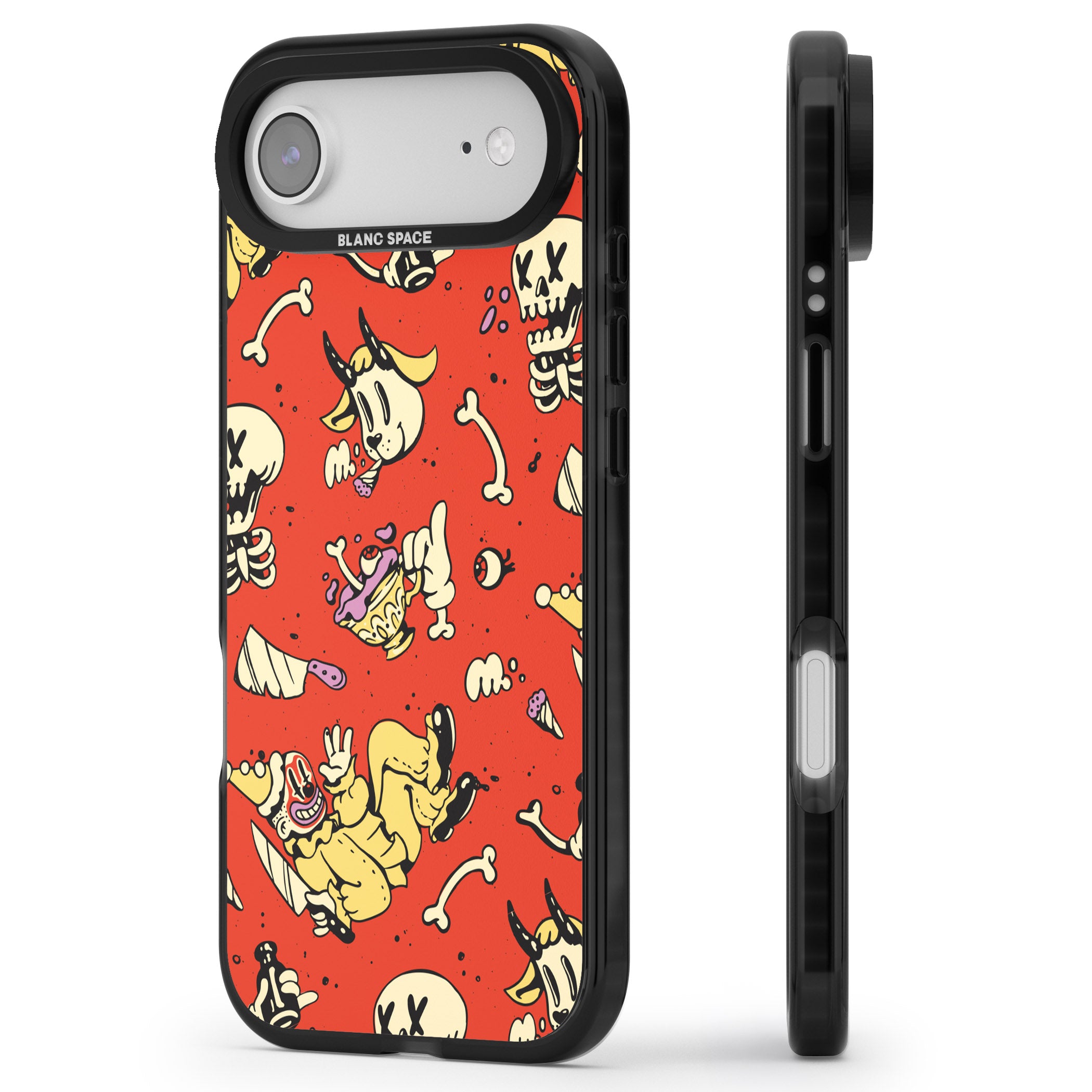 Red Retro Halloween Pattern iPhone 17 Air Impact Pro Black Phone Case Side Profile