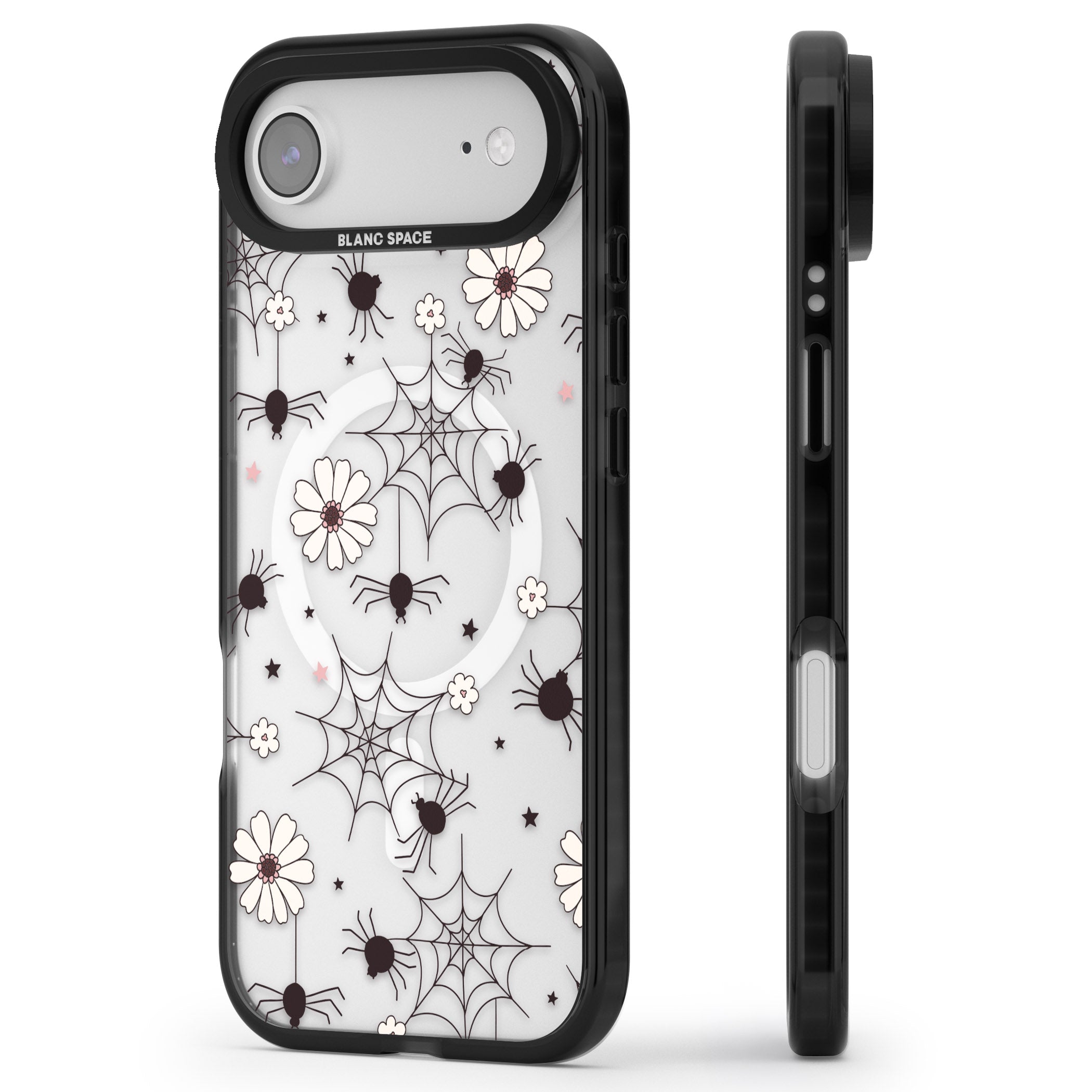 Spiders And Flowers Pattern iPhone 17 Air Impact Pro Black Phone Case Side Profile