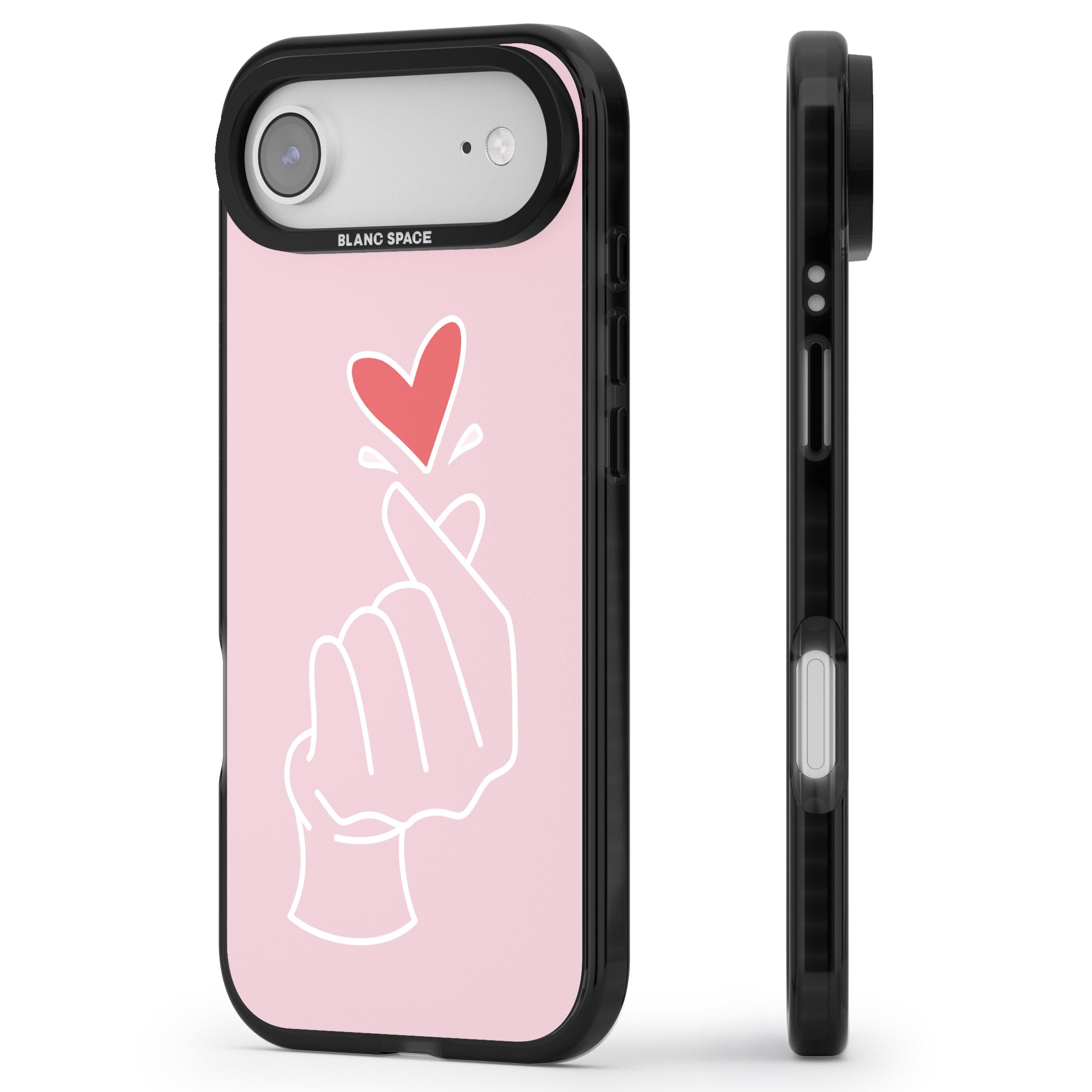 Pink Heart Hand iPhone 17 Air Impact Pro Black Phone Case Side Profile