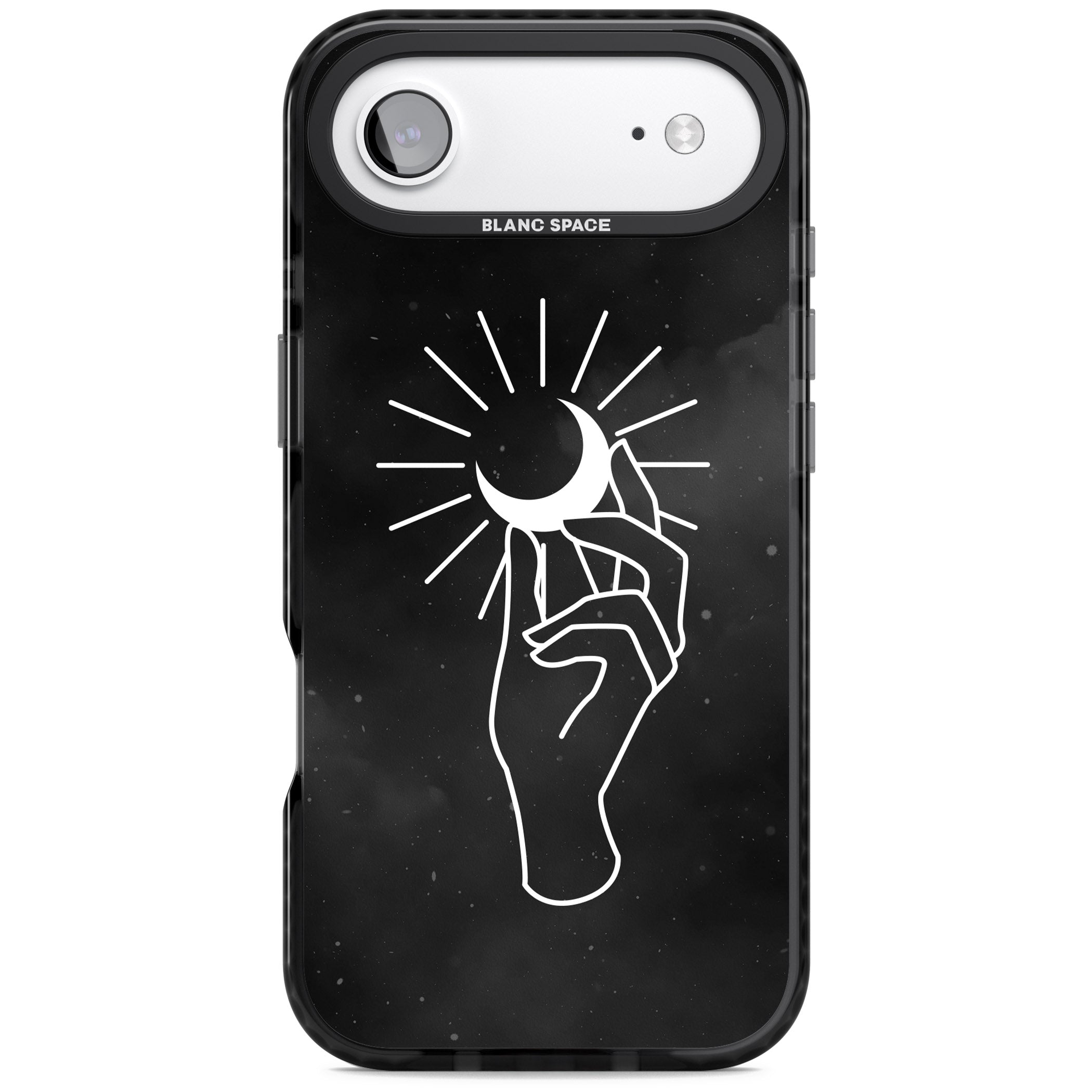 Hand Holding Celestial Moon iPhone 17 Air Impact Pro Black Phone Case