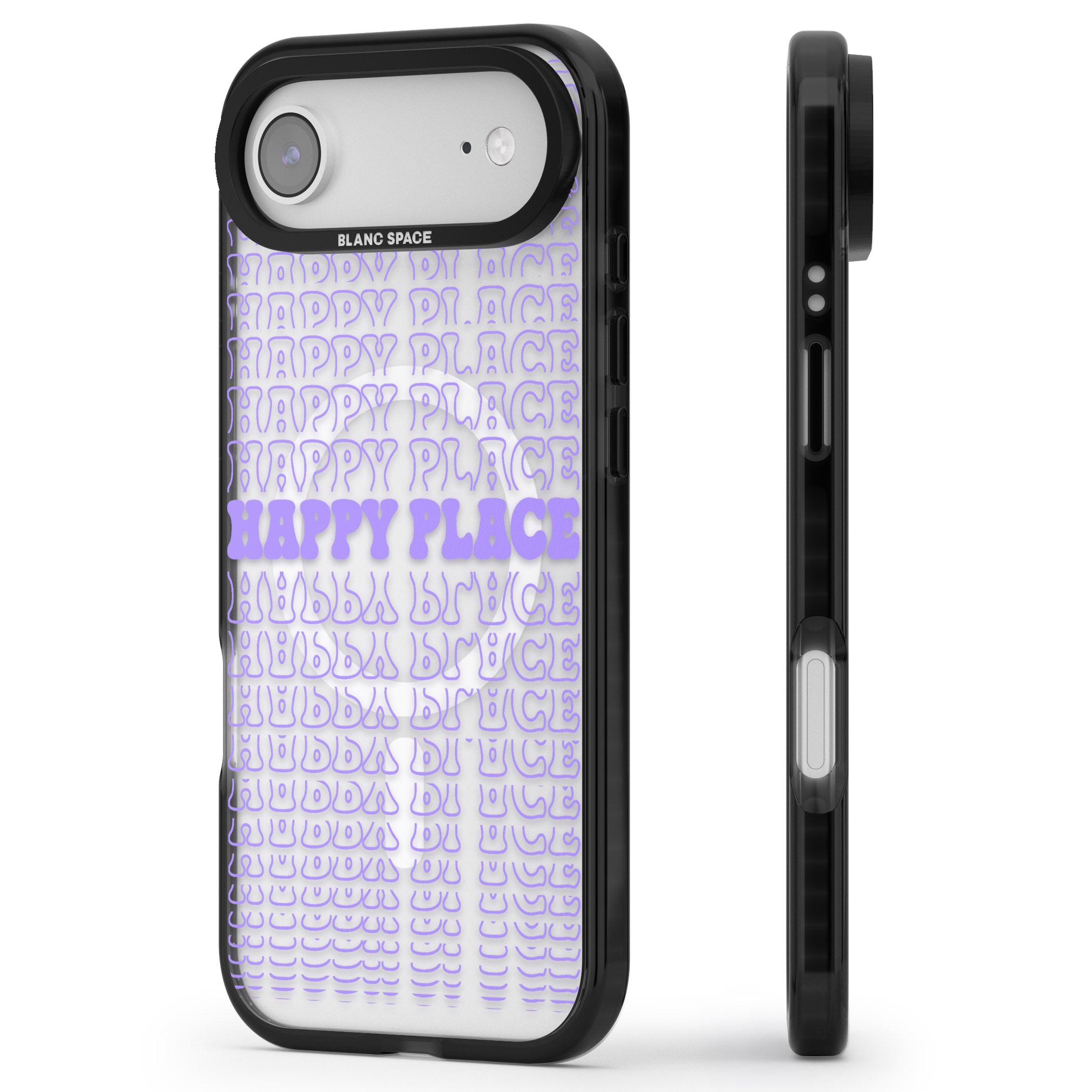 Happy Place (Purple) iPhone 17 Air Impact Pro Black Phone Case Side Profile
