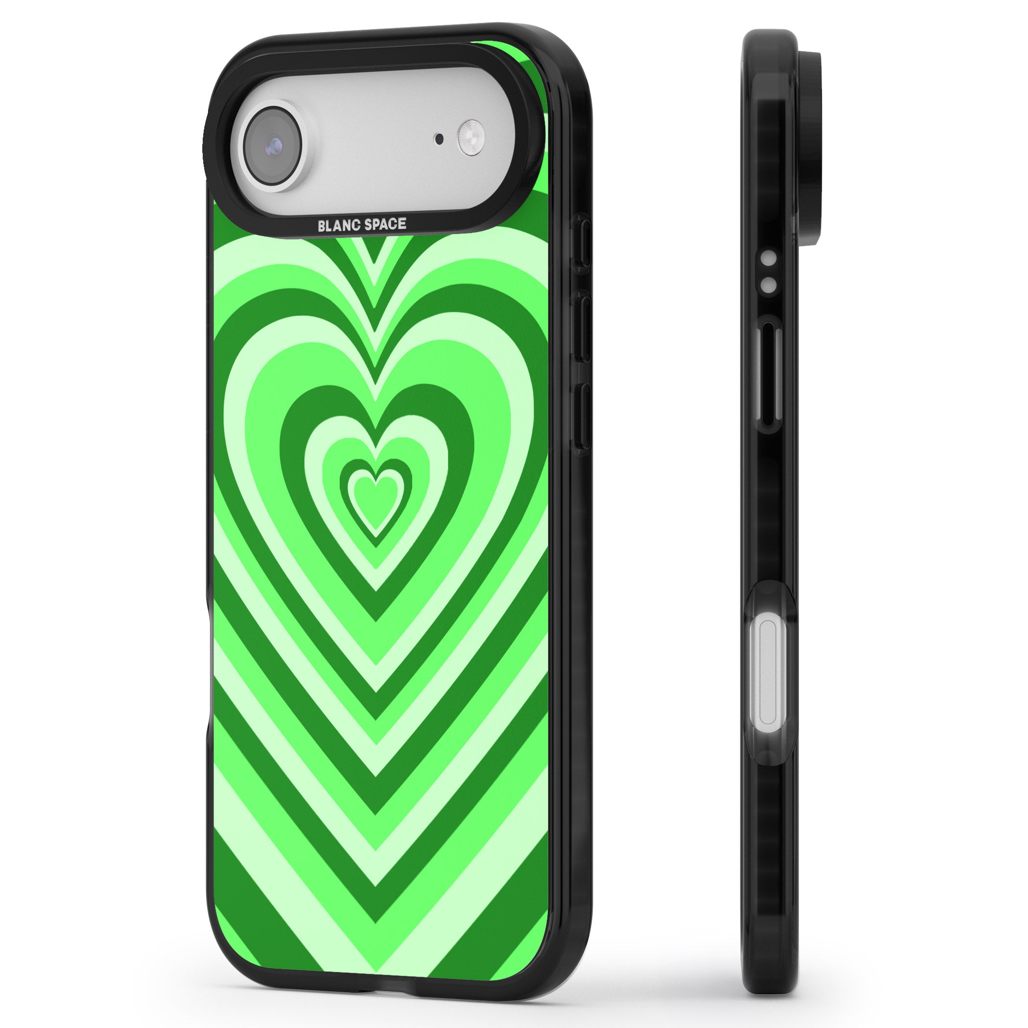 Green Heart Illusion iPhone 17 Air Impact Pro Black Phone Case Side Profile
