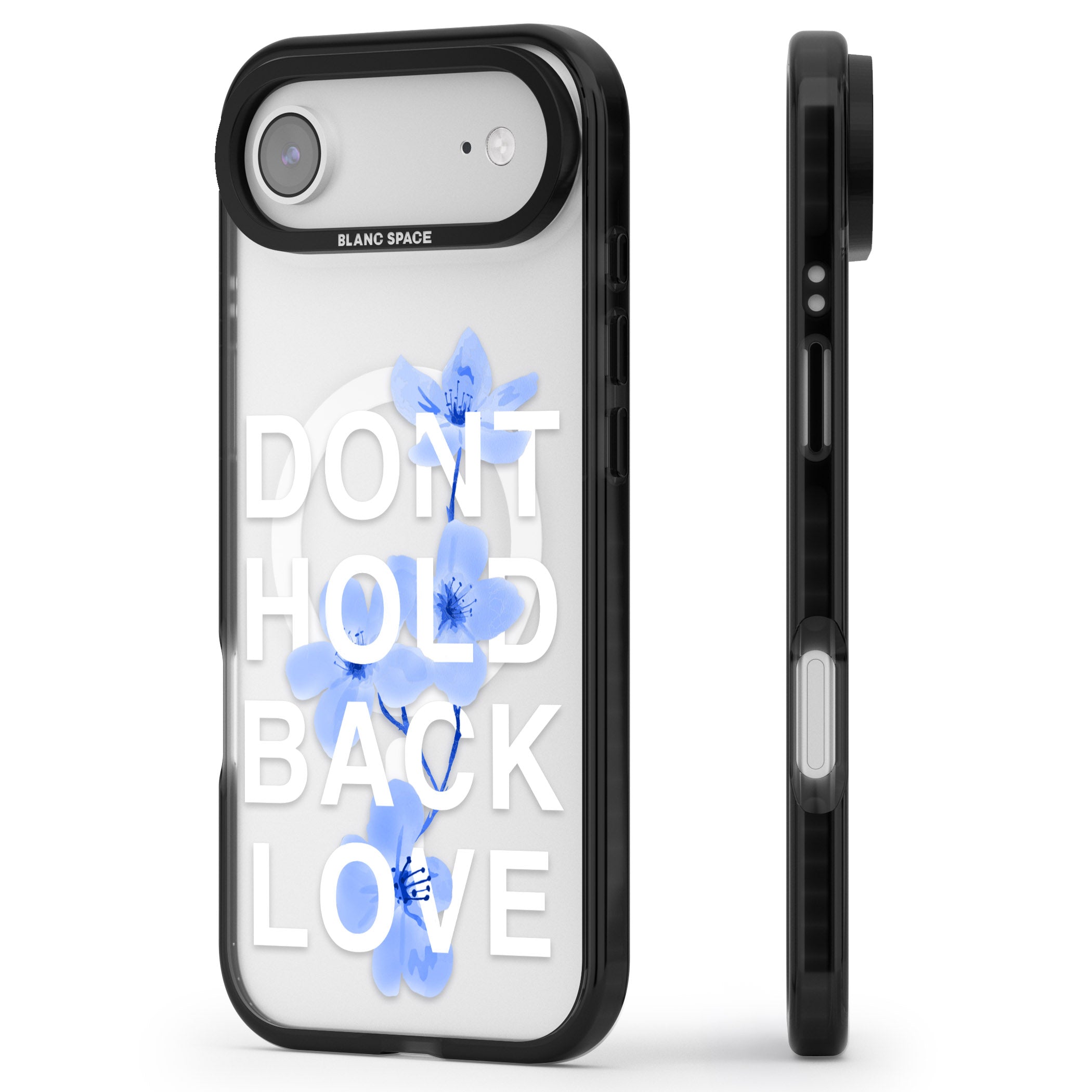 Don'T Hold Back Love Blue & White iPhone 17 Air Impact Pro Black Phone Case Side Profile