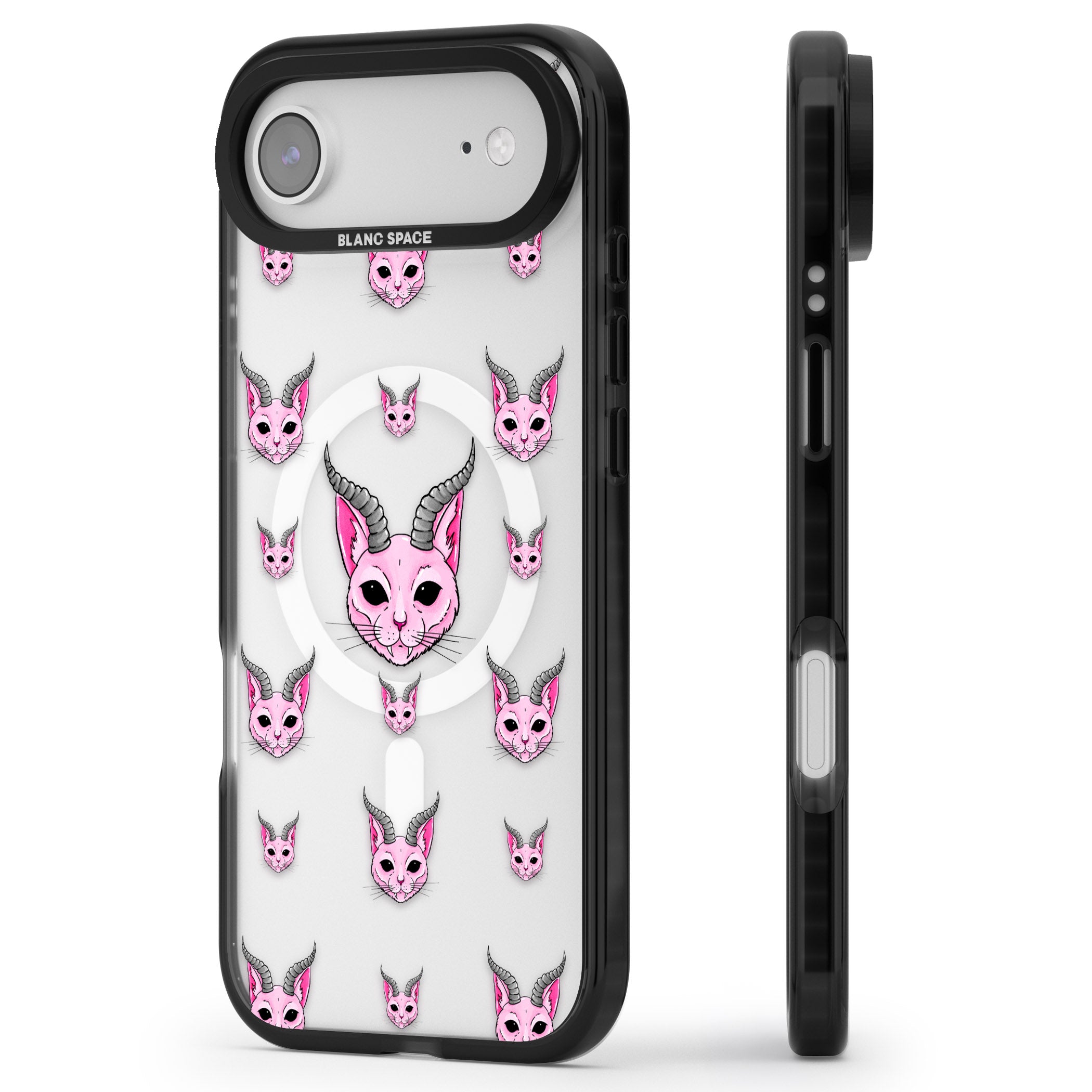 Demon Cat Pattern iPhone 17 Air Impact Pro Black Phone Case Side Profile
