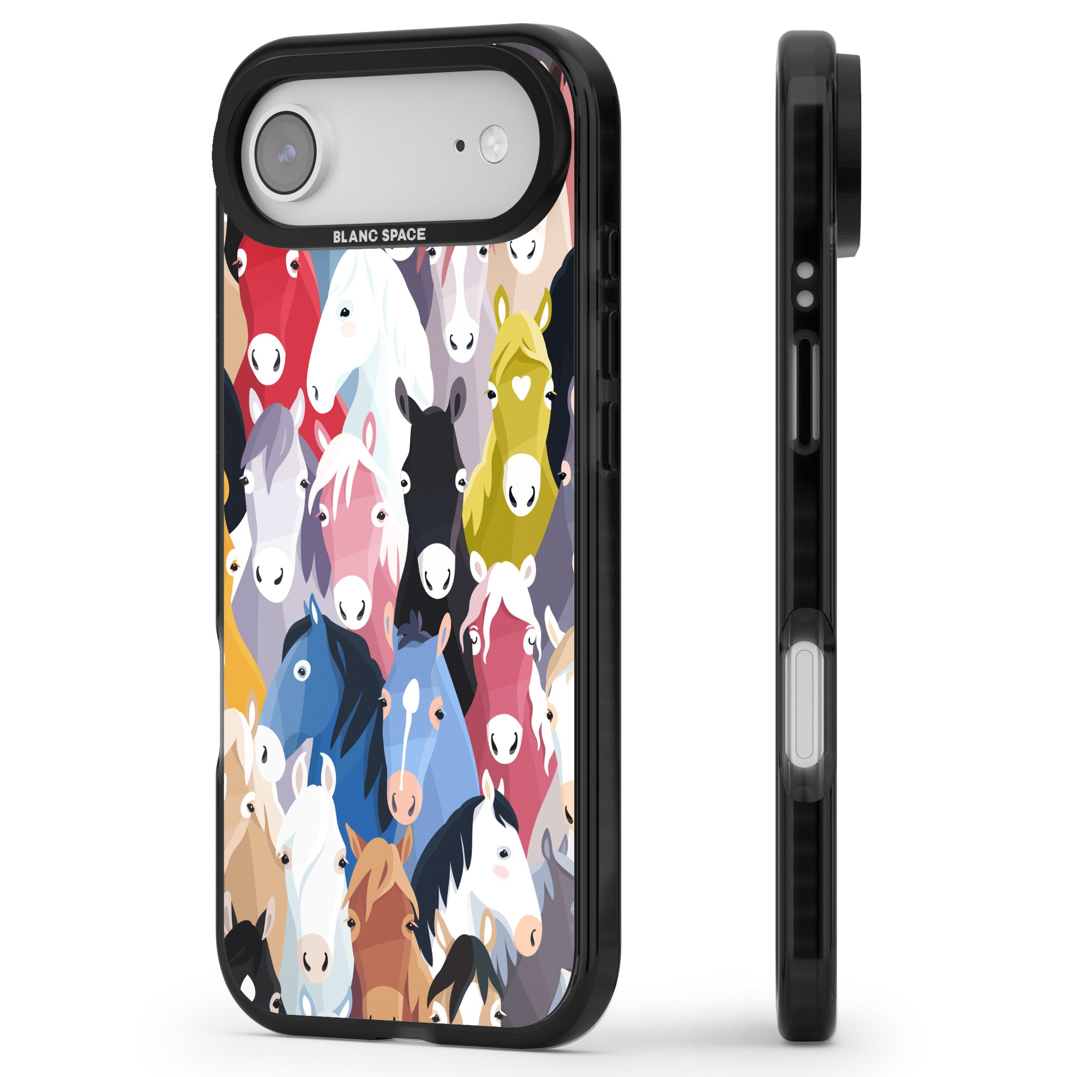 Colourful Horse Pattern iPhone 17 Air Impact Pro Black Phone Case Side Profile