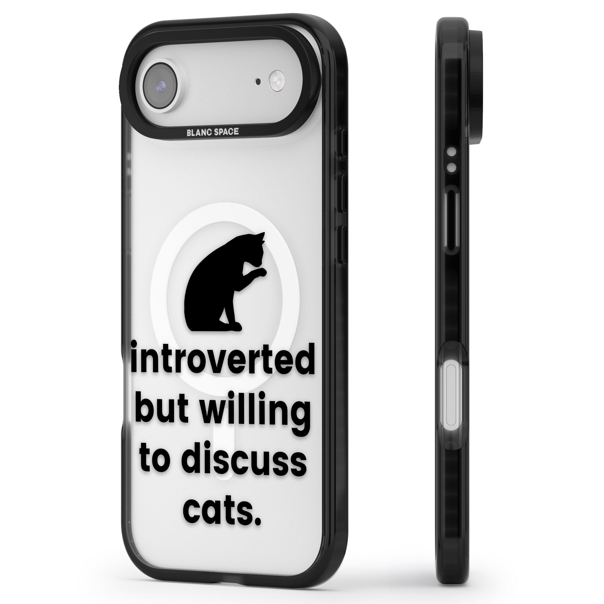 Introverted But Willing To Discuss Cats iPhone 17 Air Impact Pro Black Phone Case Side Profile