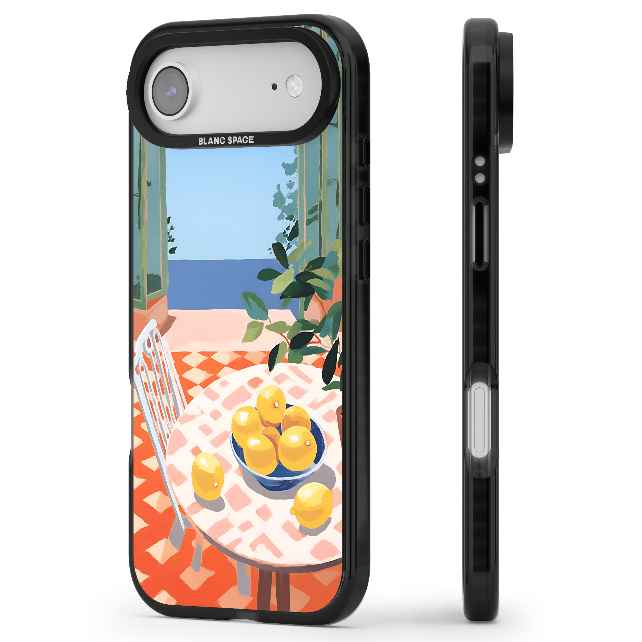 Seaside Lemons iPhone 17 Air Impact Pro Black Phone Case Side Profile
