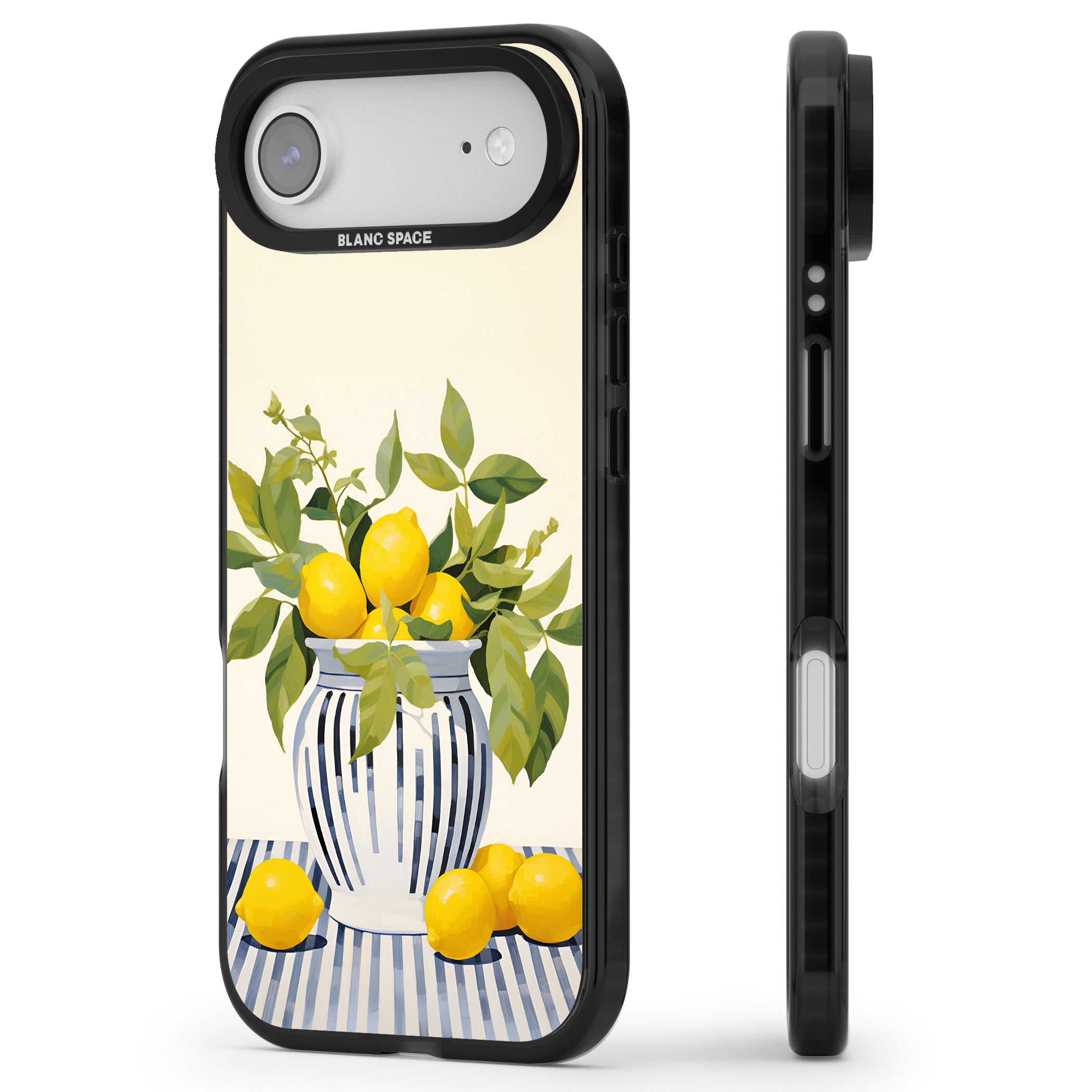 Lemon Plant Vase iPhone 17 Air Impact Pro Black Phone Case Side Profile