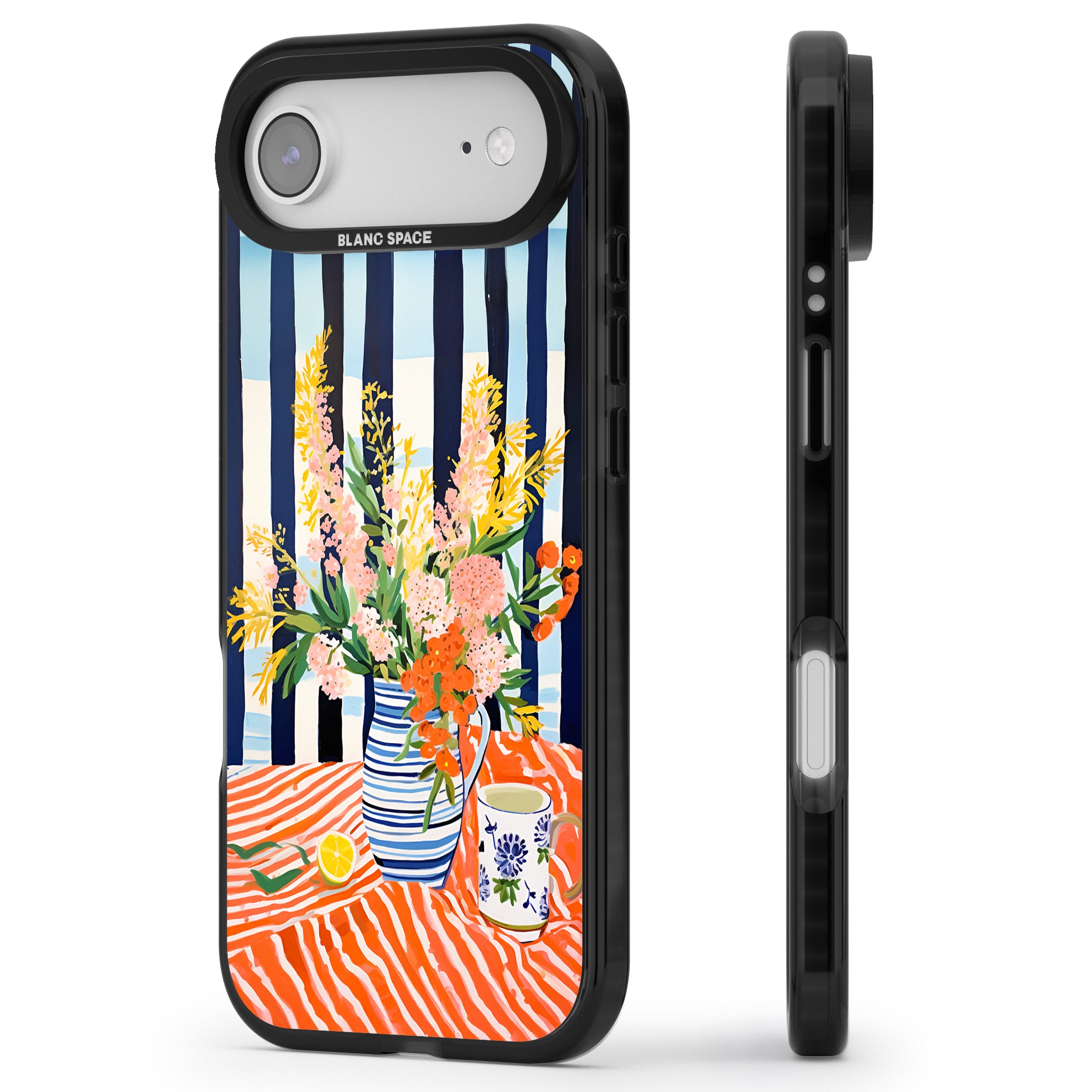 Seaside Flowers iPhone 17 Air Impact Pro Black Phone Case Side Profile
