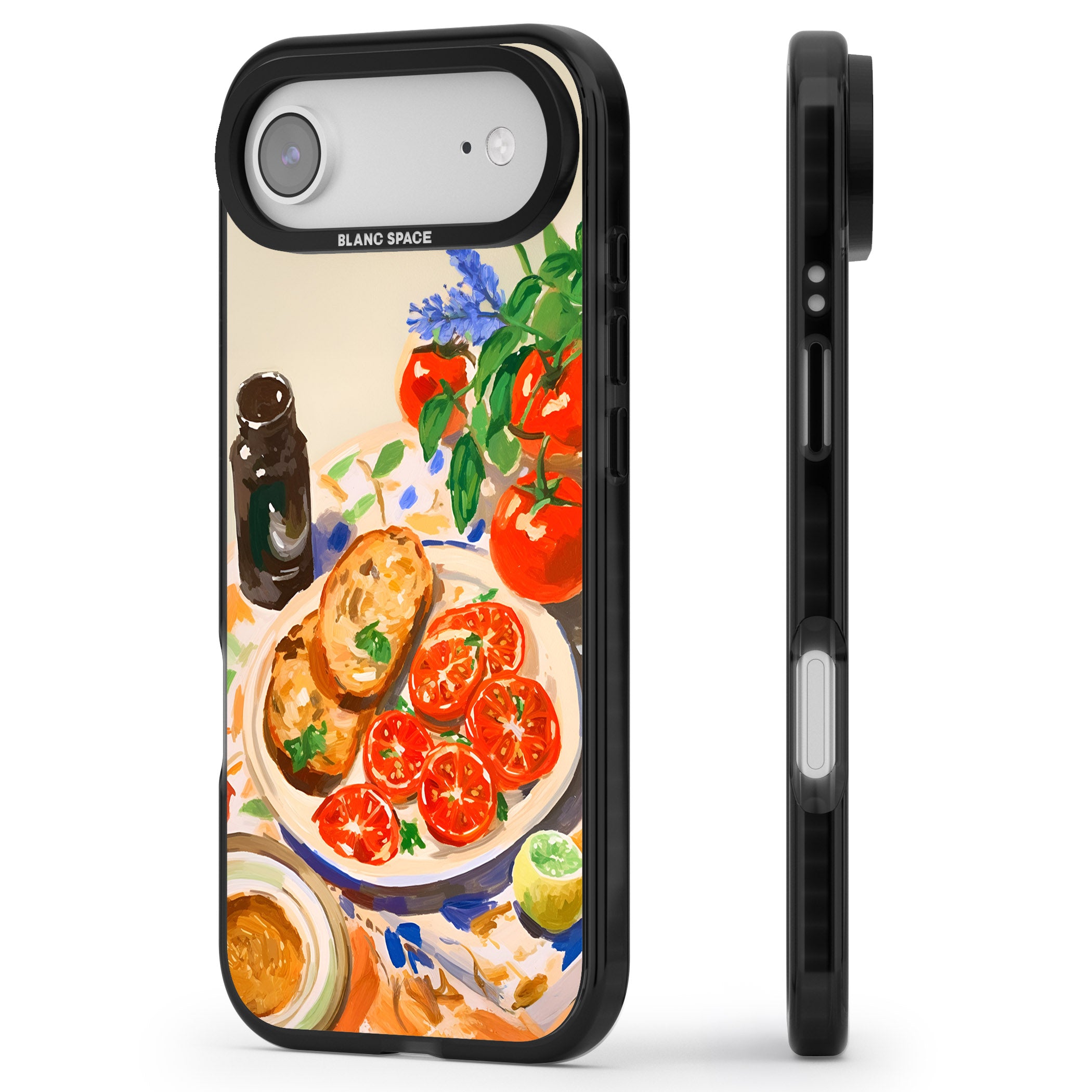 Bruschetta & Tomatoes iPhone 17 Air Impact Pro Black Phone Case Side Profile