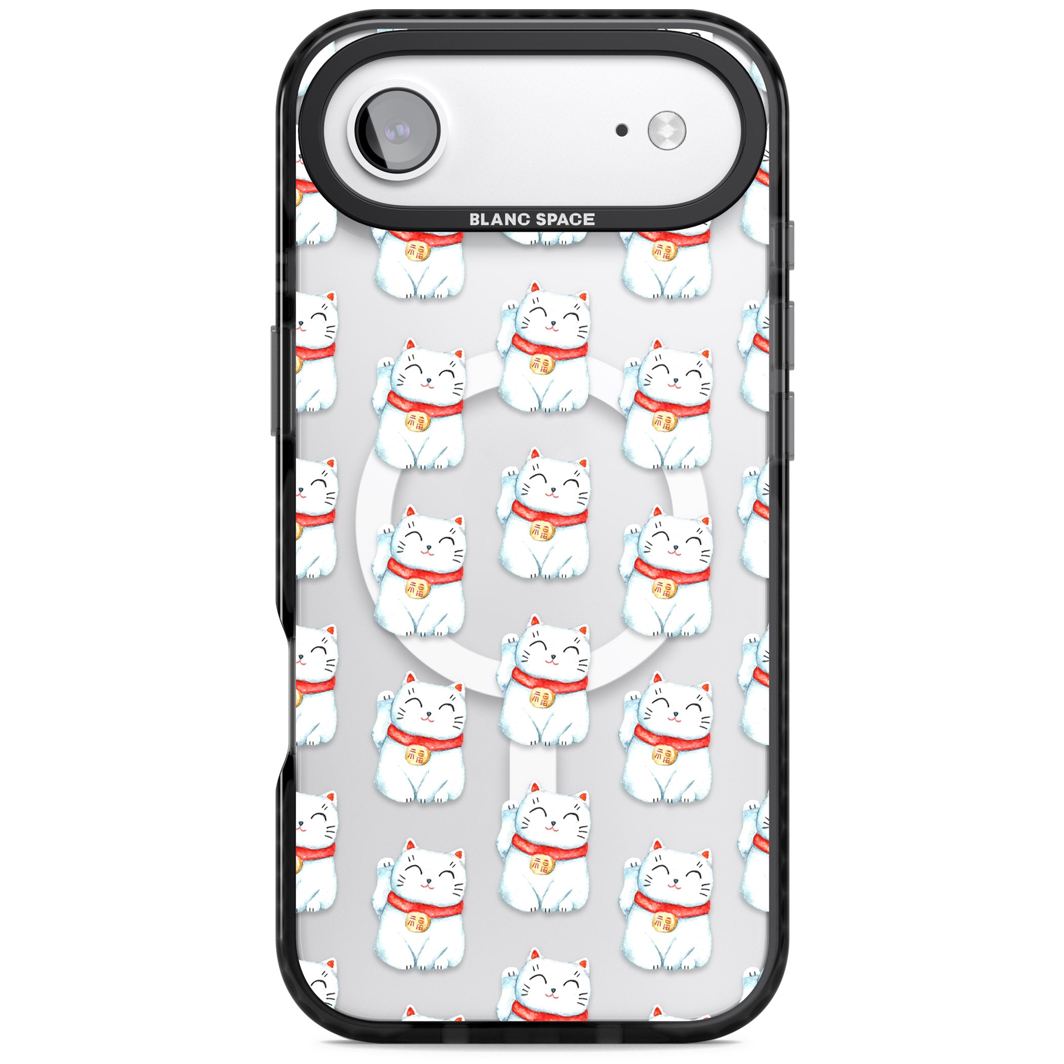 Lucky Cat Pattern iPhone 17 Air Impact Pro Black Phone Case