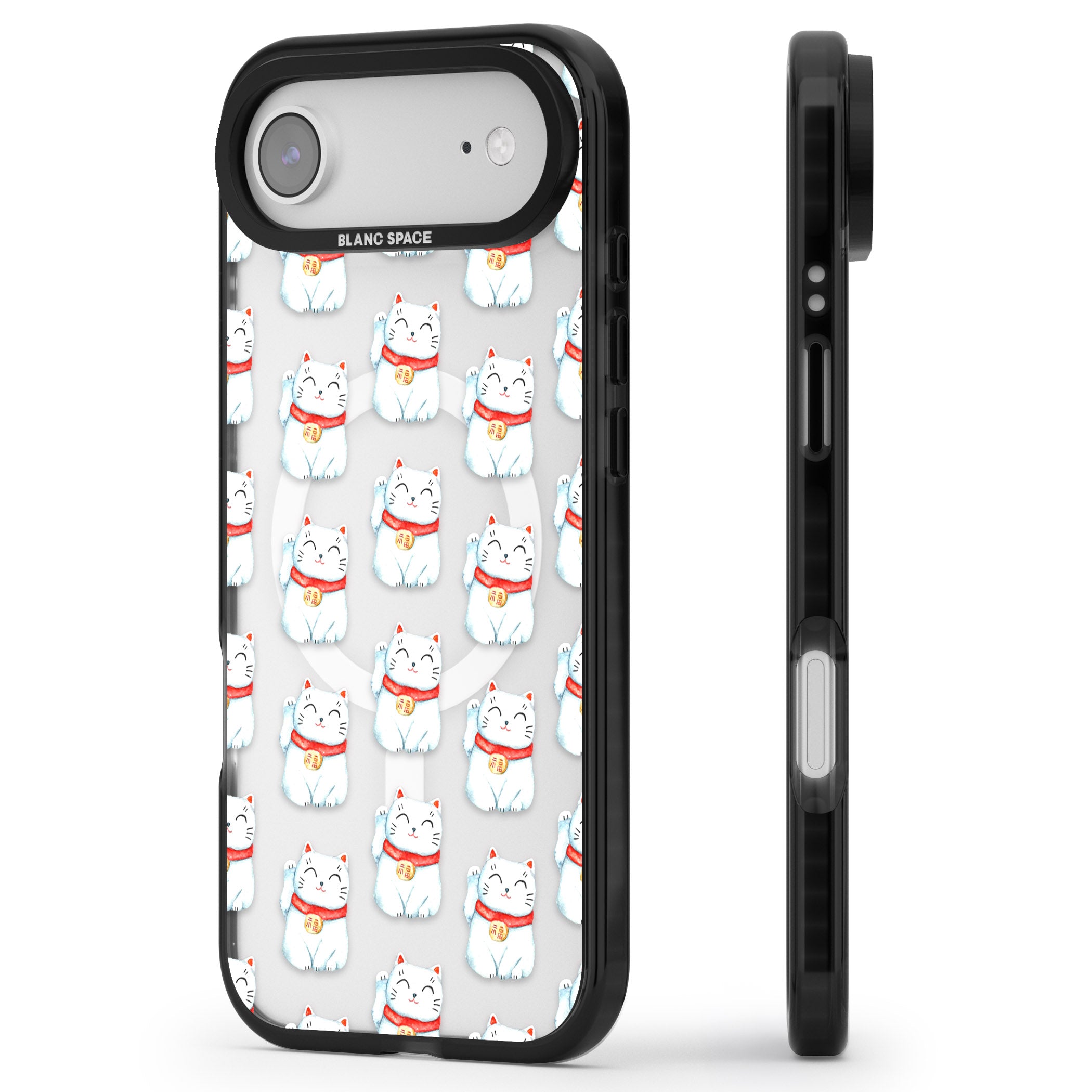 Lucky Cat Pattern iPhone 17 Air Impact Pro Black Phone Case Side Profile