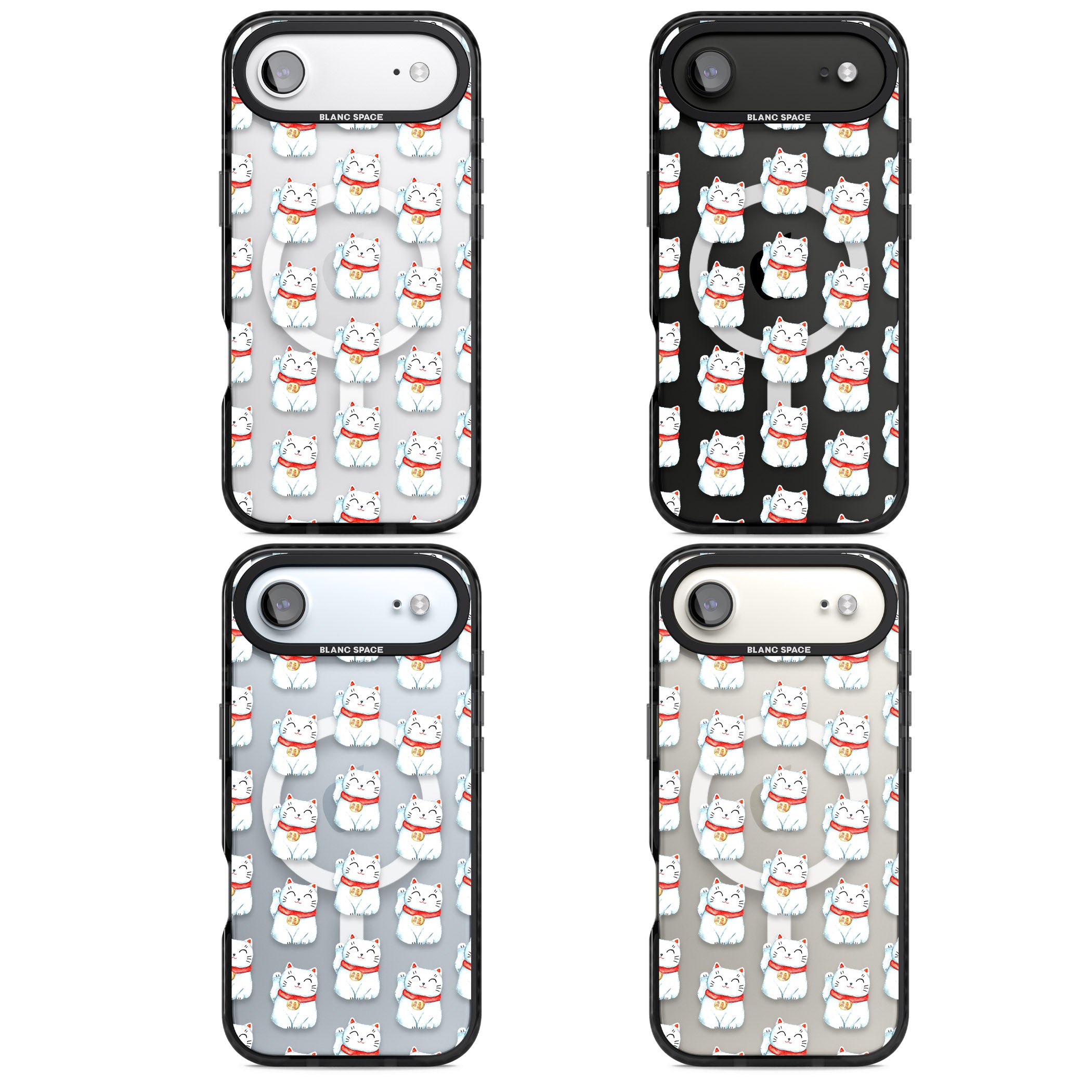 Lucky Cat Pattern iPhone 17 Air Impact Pro Black Phone Case APT Impact Protection