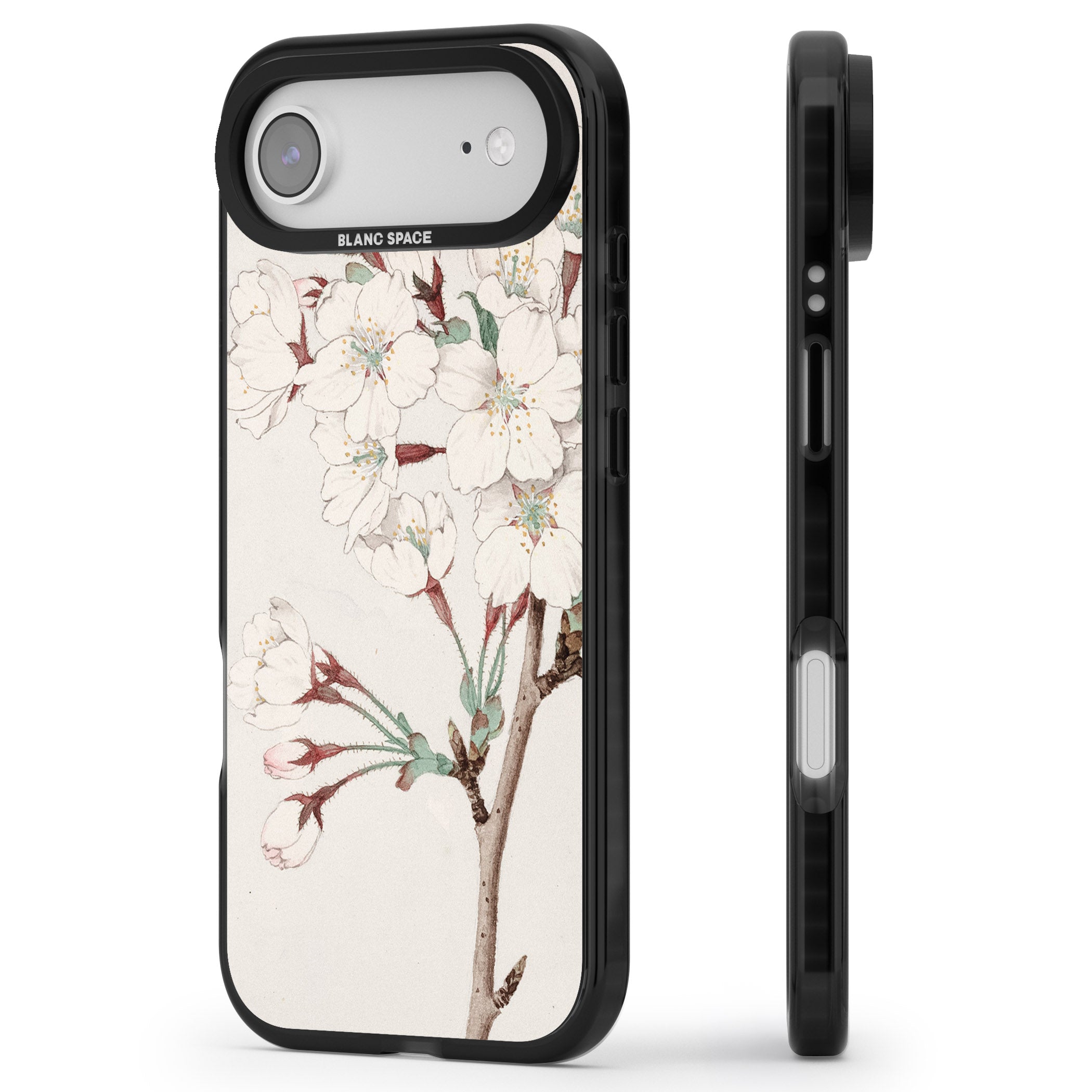 Vintage Japanese Illustrations Cherry Blossoms iPhone 17 Air Impact Pro Black Phone Case Side Profile