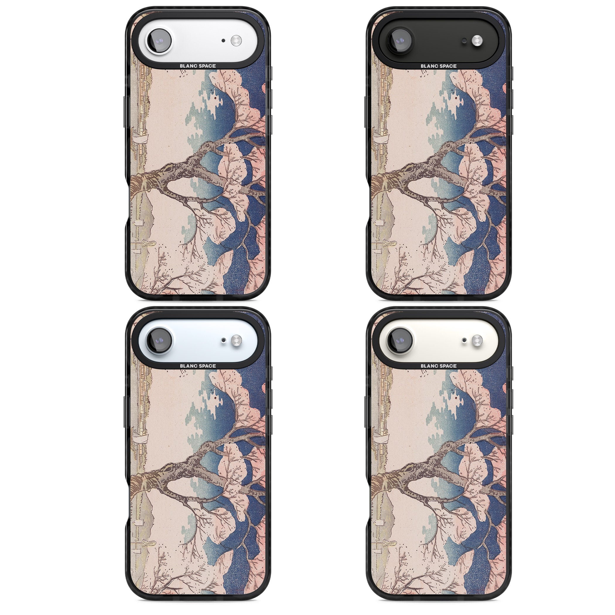 Vintage Japanese Illustrations Cherry Tree iPhone 17 Air Impact Pro Black Phone Case APT Impact Protection