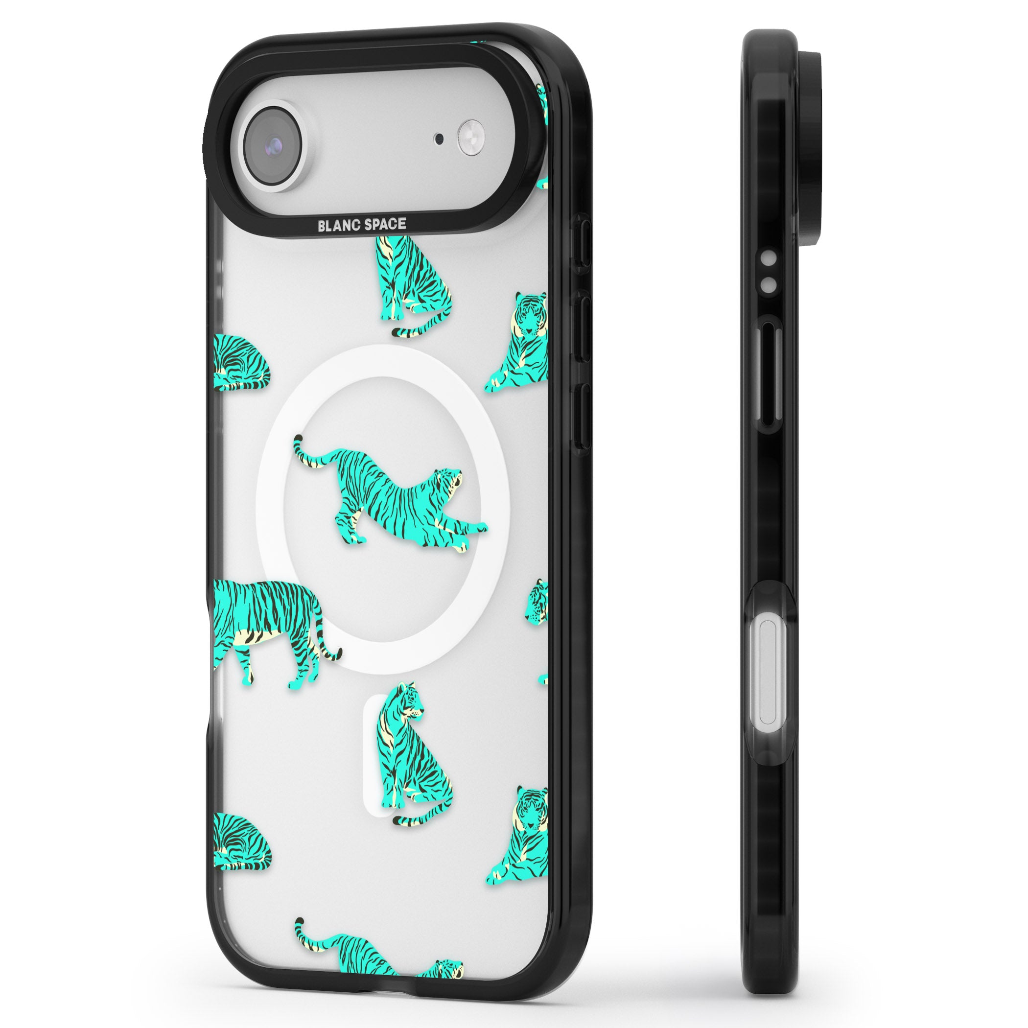 Turquoise Tiger iPhone 17 Air Impact Pro Black Phone Case Side Profile