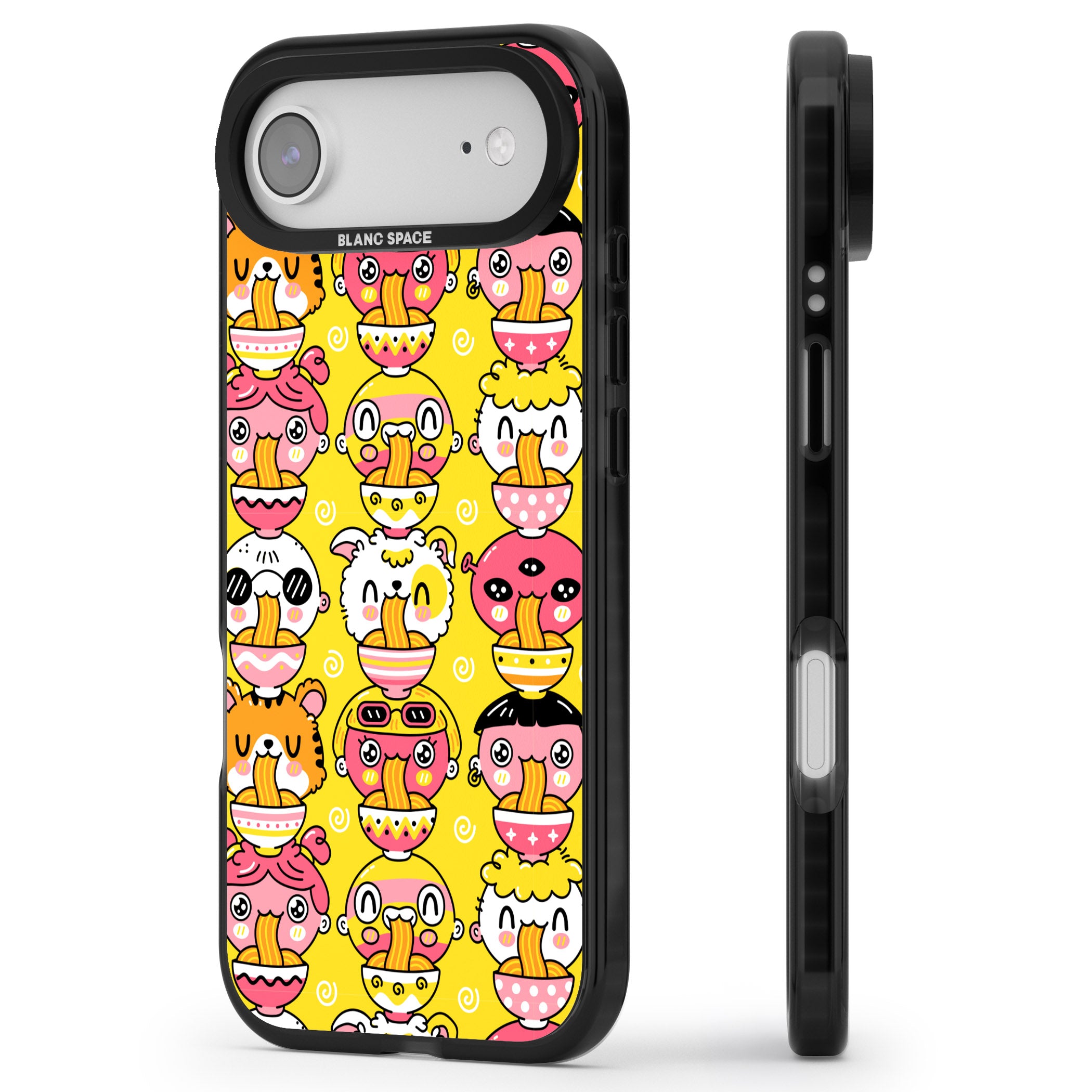 Ramen Noodle Kawaii Pattern iPhone 17 Air Impact Pro Black Phone Case Side Profile