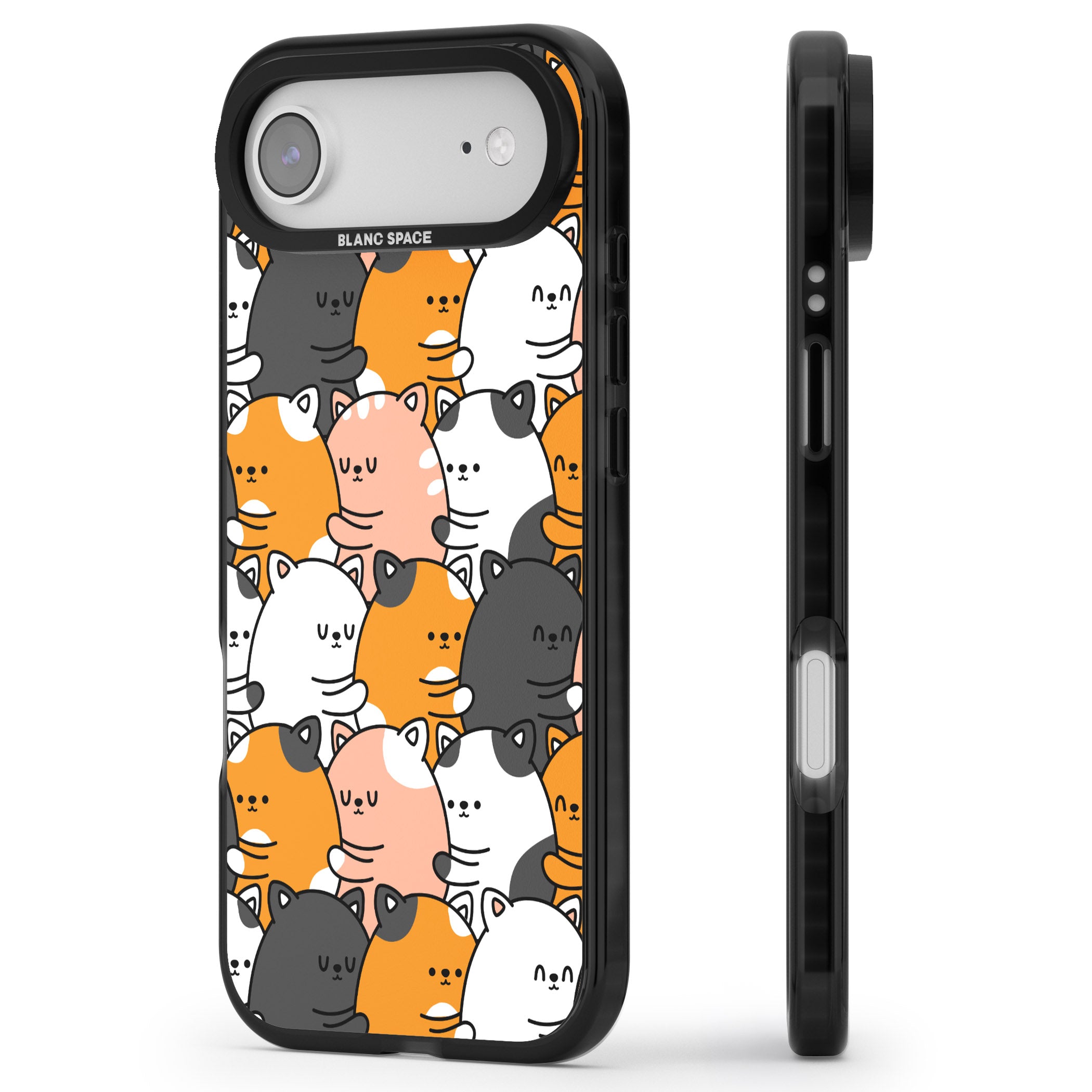 Spooning Cats Kawaii Pattern iPhone 17 Air Impact Pro Black Phone Case Side Profile