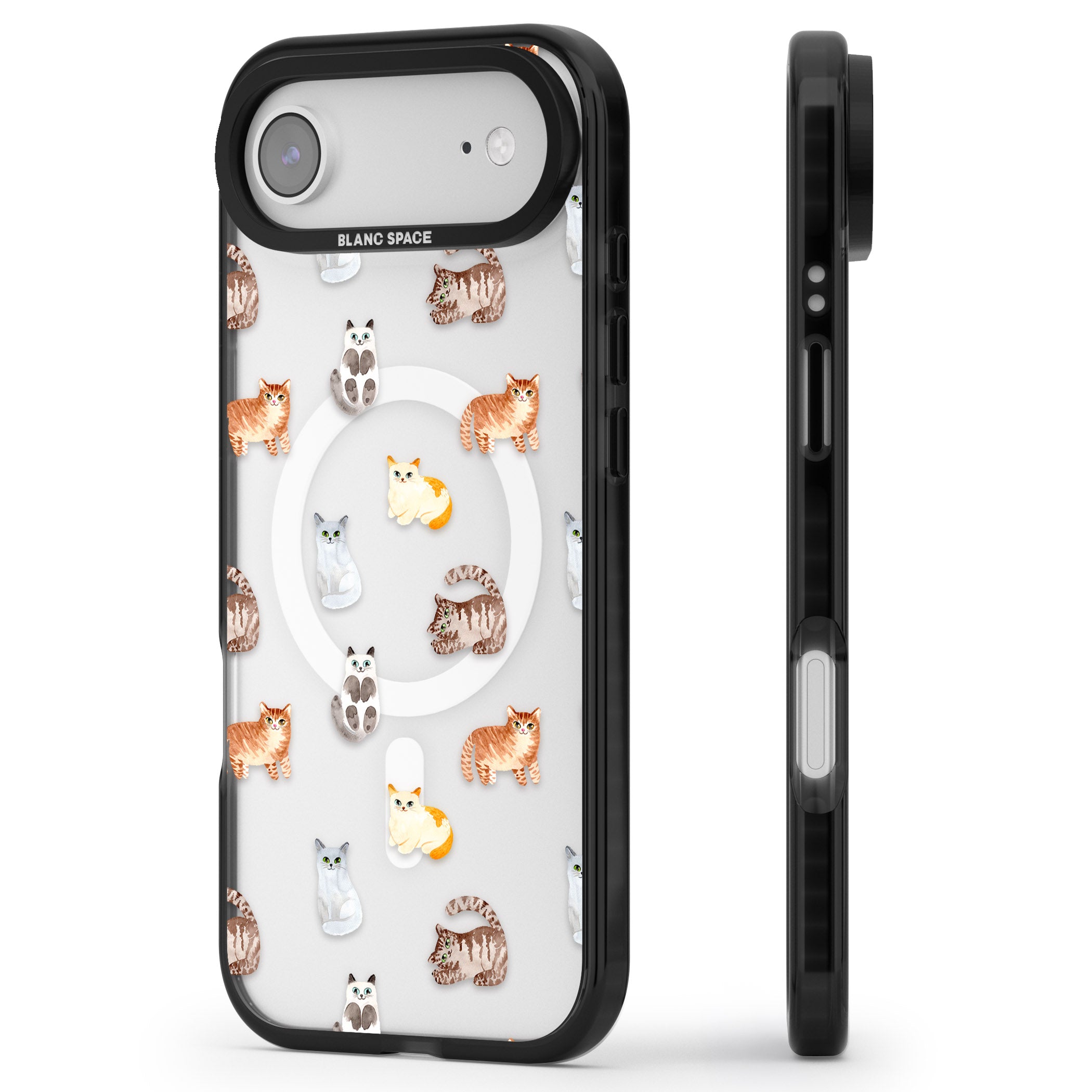 Cute Cat Pattern Classic iPhone 17 Air Impact Pro Black Phone Case Side Profile