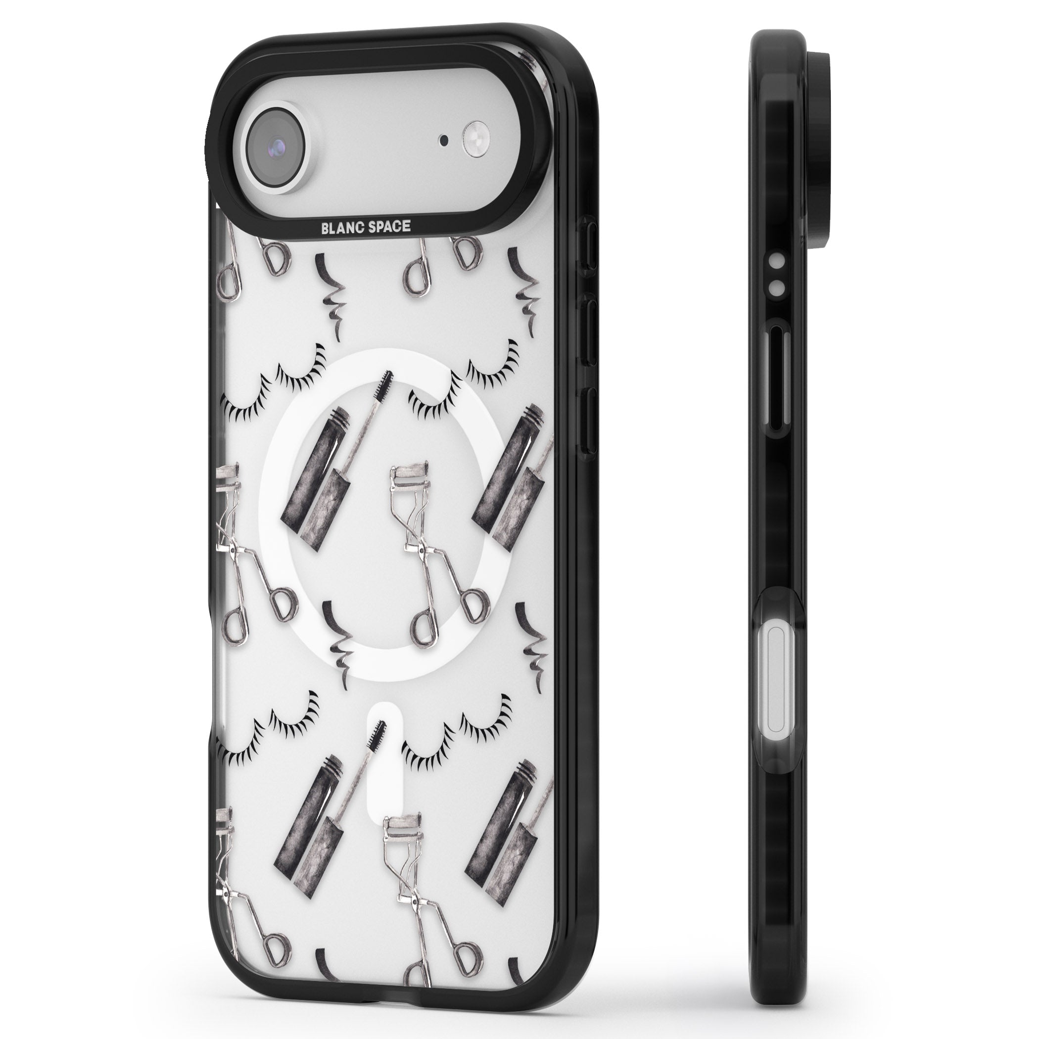 Eyelash Makeup Pattern iPhone 17 Air Impact Pro Black Phone Case Side Profile