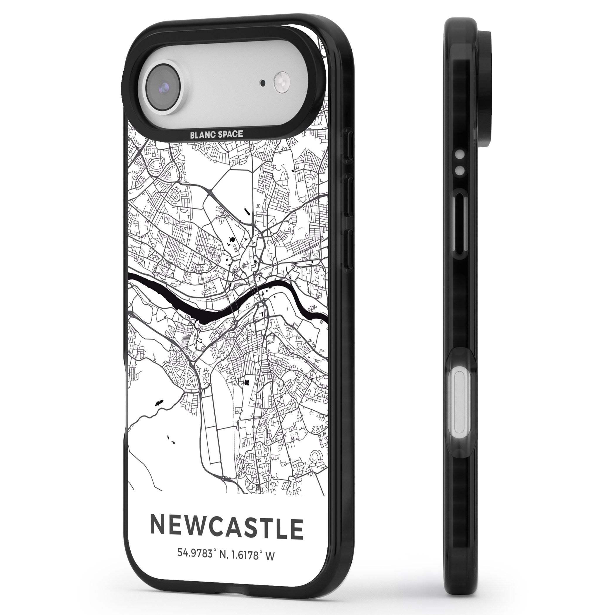 Newcastle City Map iPhone 17 Air Impact Pro Black Phone Case Side Profile