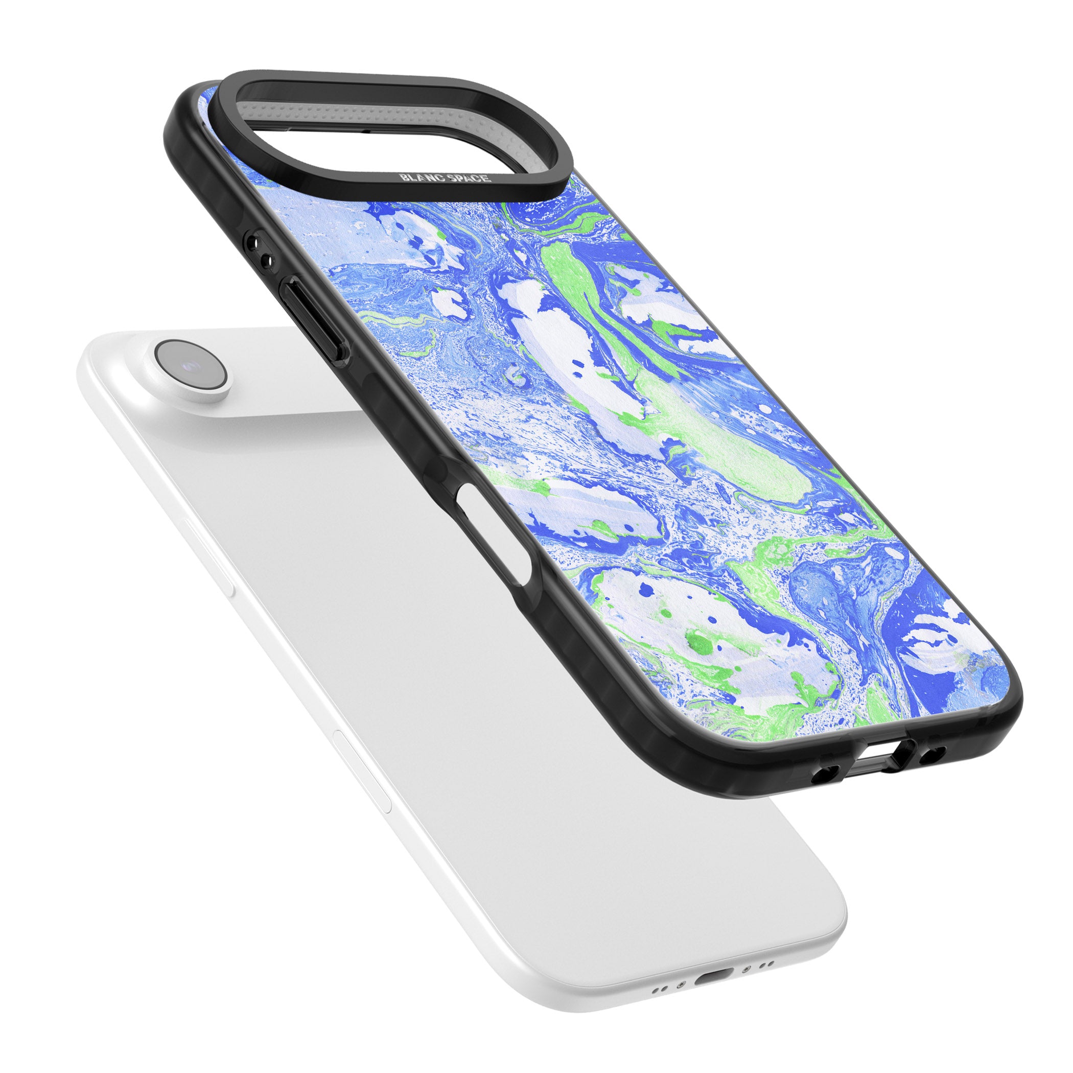 Dark Blue & Green Marbled Paper Pattern iPhone 17 Air Impact Pro Black Phone Case Colours