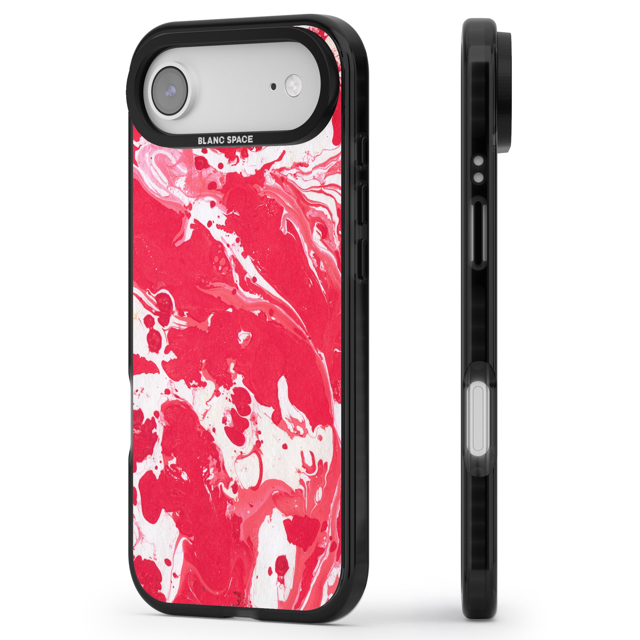 Red & White Marbled iPhone 17 Air Impact Pro Black Phone Case Side Profile