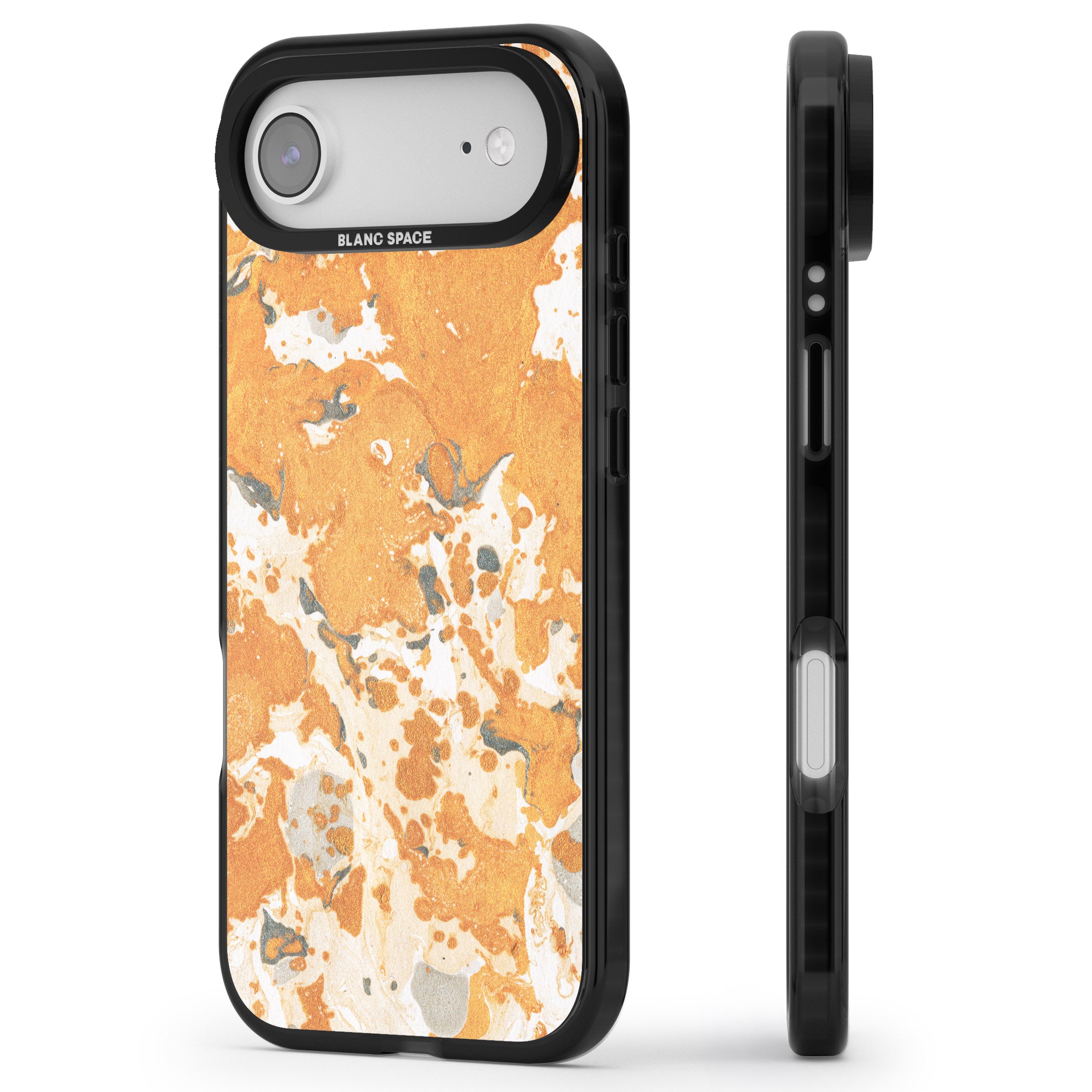 Orange Marbled iPhone 17 Air Impact Pro Black Phone Case Side Profile