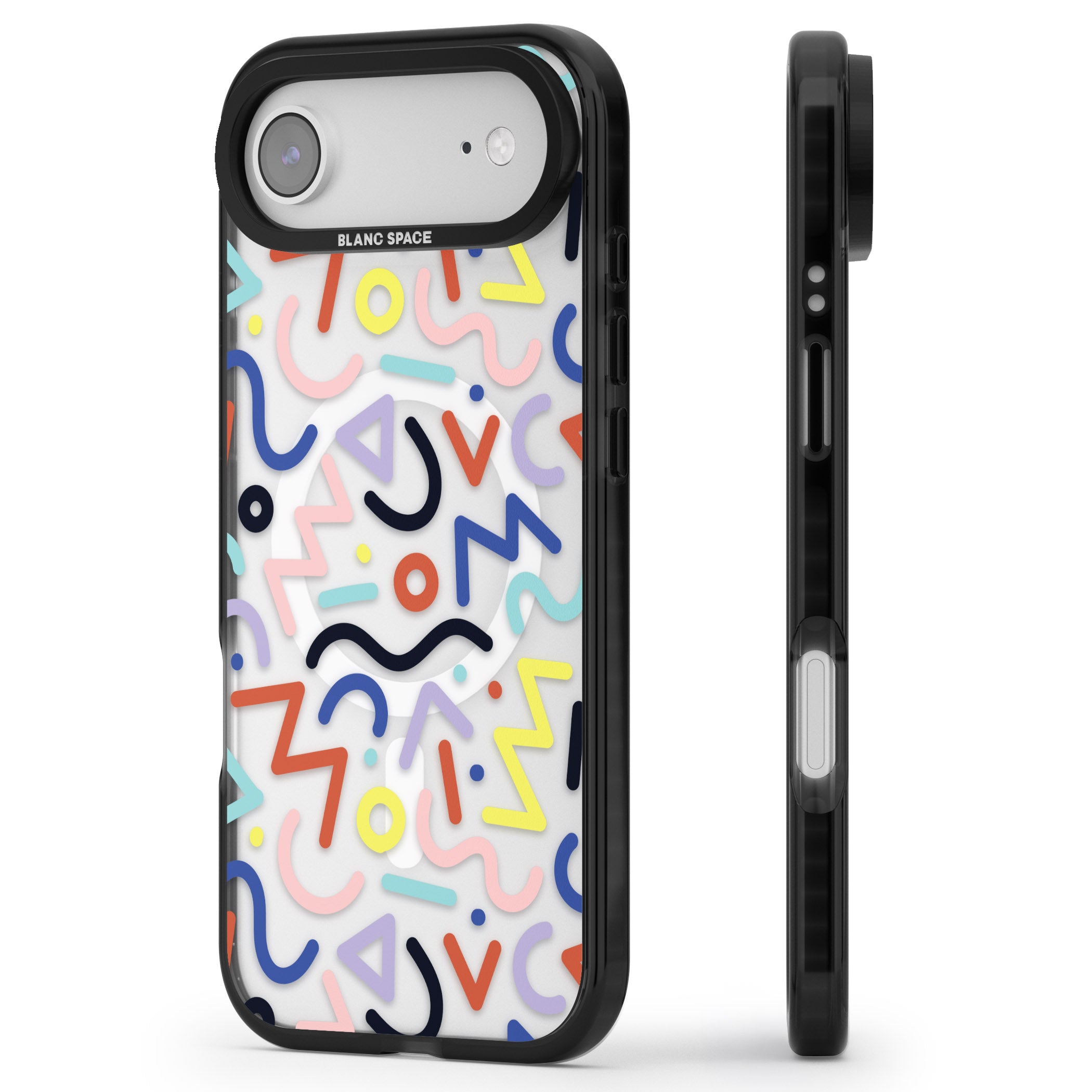 Memphis Retro Pattern iPhone 17 Air Impact Pro Black Phone Case Side Profile