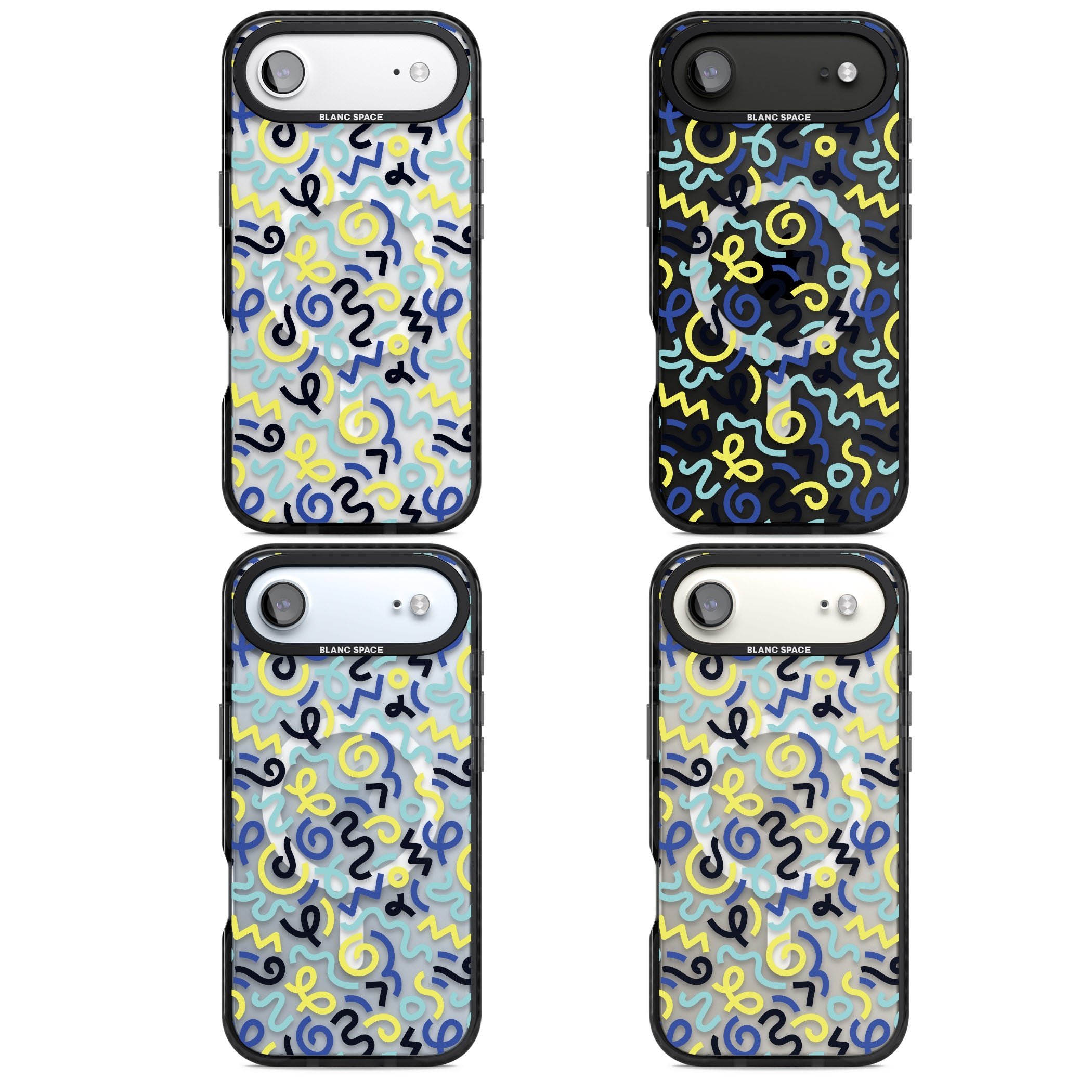 Blue & Yellow Memphis Retro iPhone 17 Air Impact Pro Black Phone Case APT Impact Protection