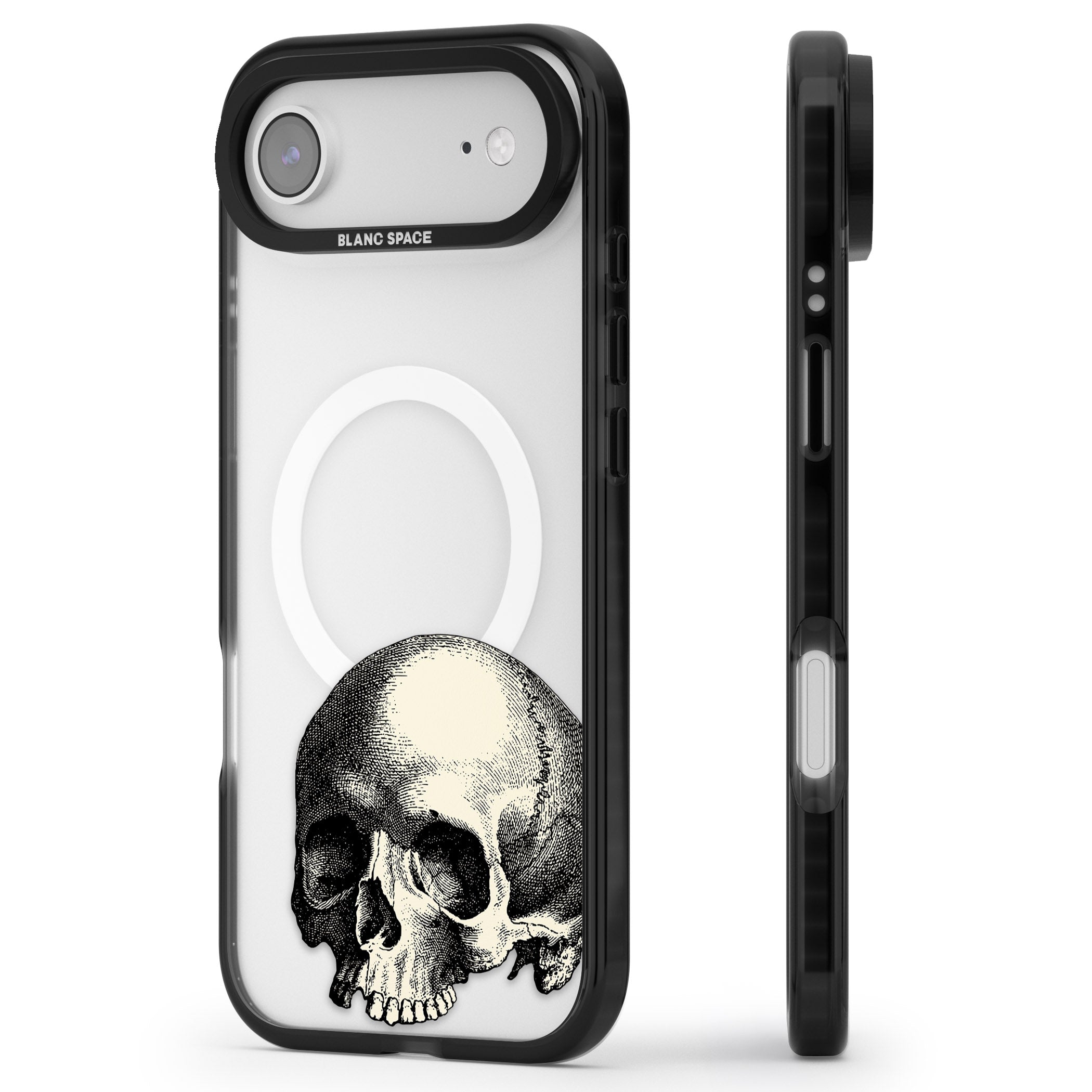Minimal Vintage Skull iPhone 17 Air Impact Pro Black Phone Case Side Profile