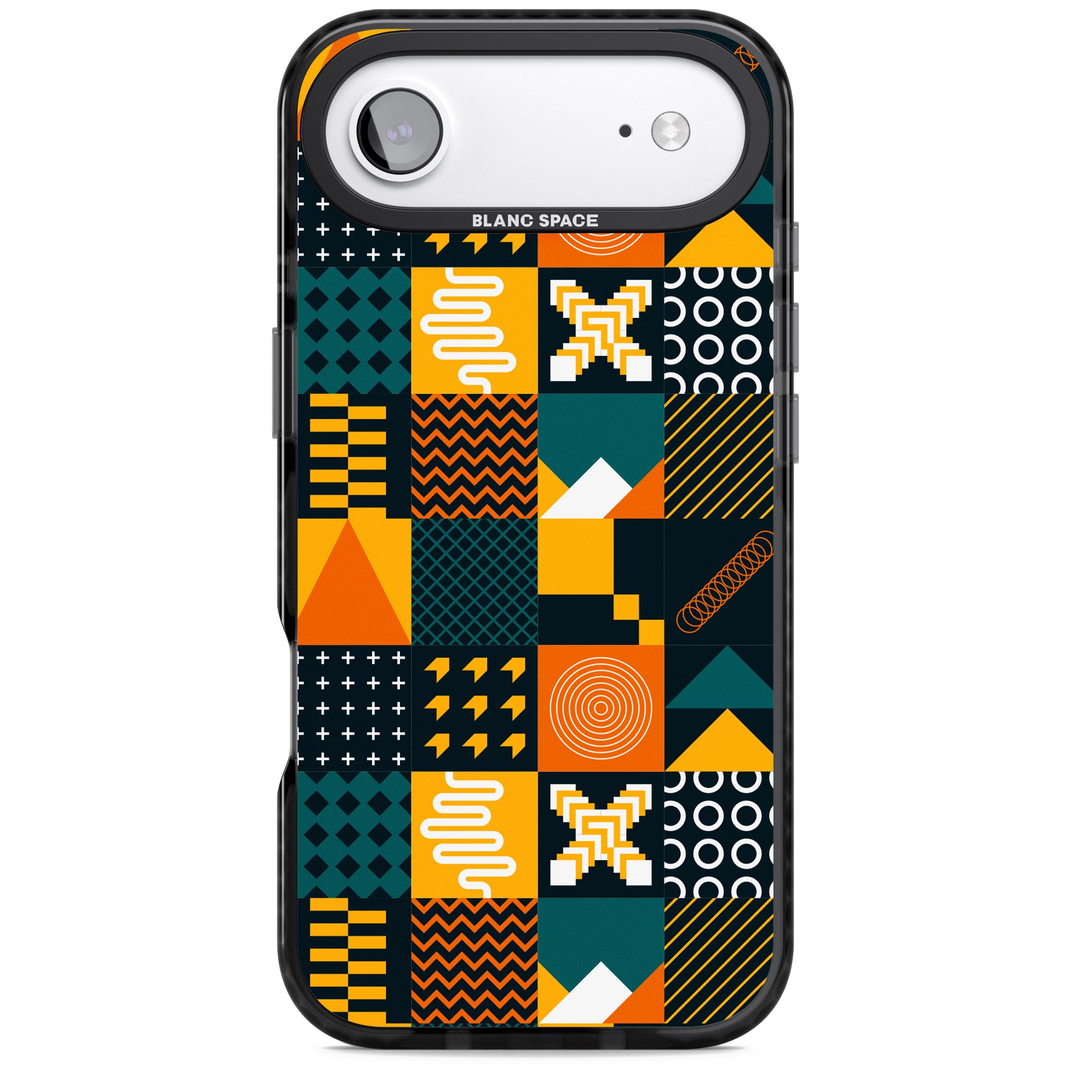 Funky Geometric Patterns: Orange & Dark Green iPhone 17 Air Impact Pro Black Phone Case